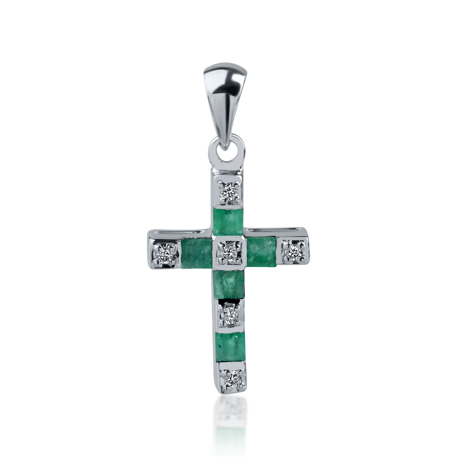 Zawieszka w kształcie krzyża z białego złota ze szmaragdami o masie 0.23ct i diamentami o masie 0.04ct