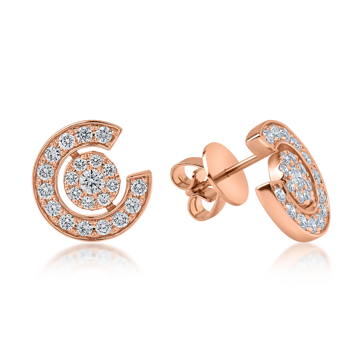 Geometryczne kolczyki z różowego złota z diamentami o masie 0.9ct