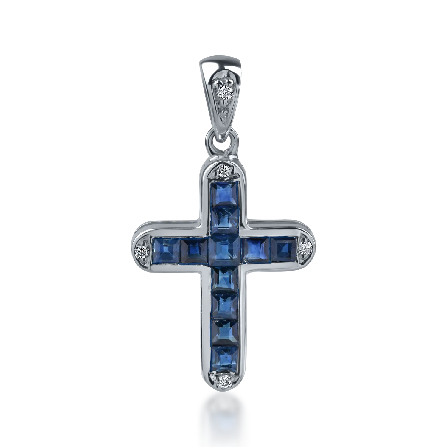 Teilor Pandantiv cruce din aur alb cu safire rectangulare de 0.6ct si diamante de 0.03ct
