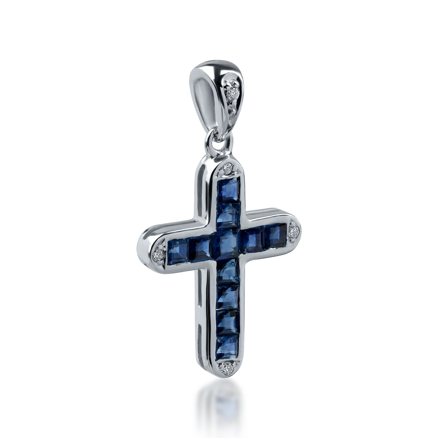Pandantiv cruce din aur alb cu safire de 0.6ct si diamante de 0.03ct