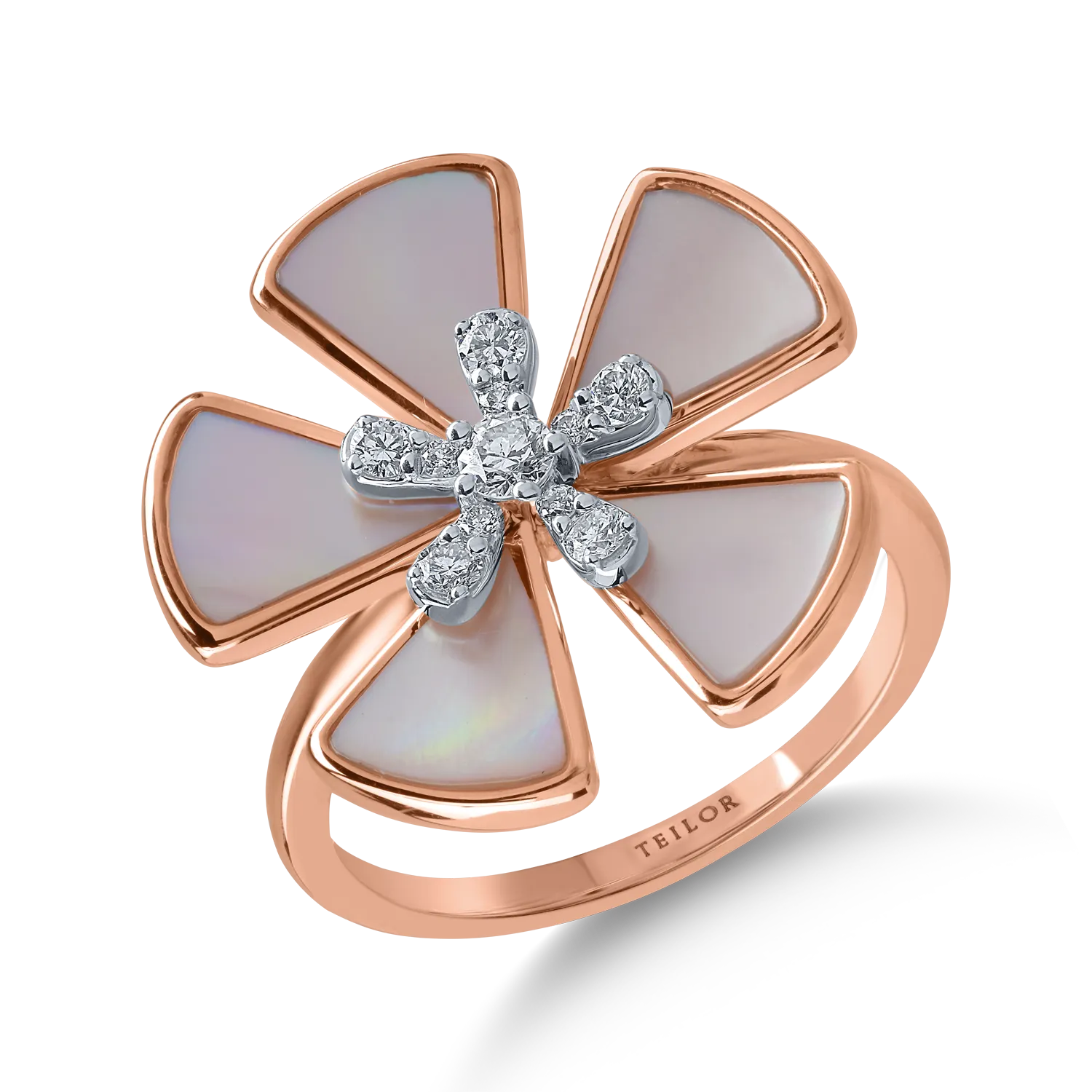 Rose gold flower ring with 2.355ct mother of pearl and 0.2ct diamonds