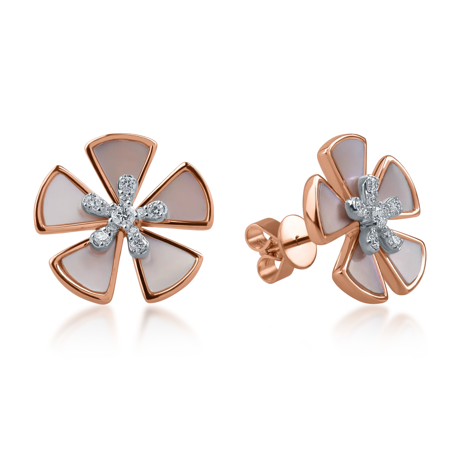 Rose gold flower earrings with 2.89ct mother of pearl and 0.282ct diamonds
