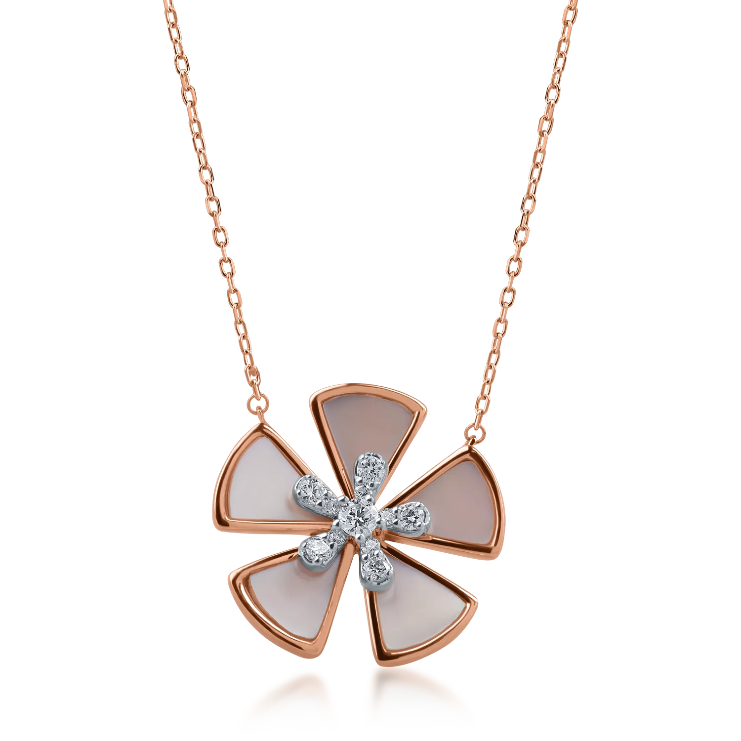 Rose gold flower pendant necklace with 3.21ct mother of pearl and 0.25ct diamonds
