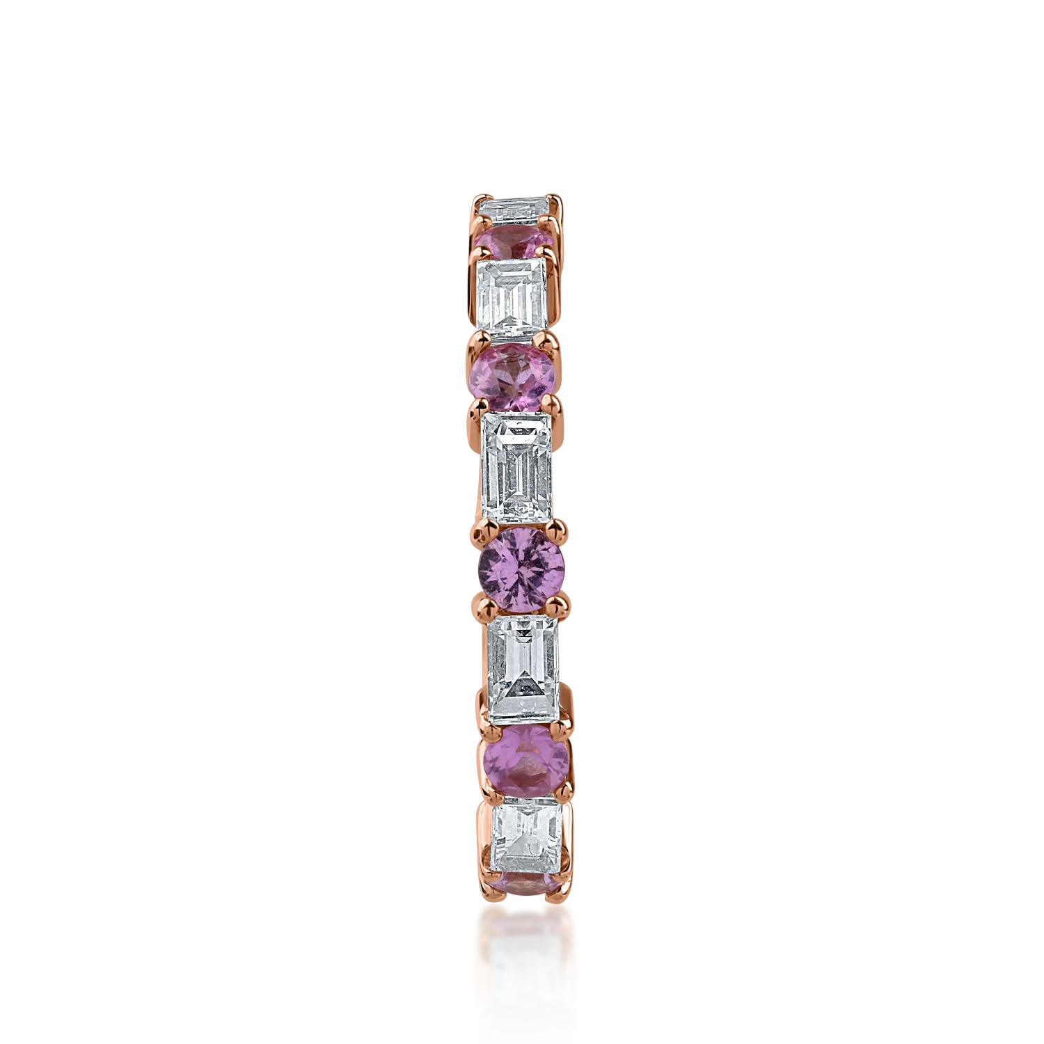 Half eternity ring in rose gold with 0.55ct diamonds and 0.43ct light-pink sapphires
