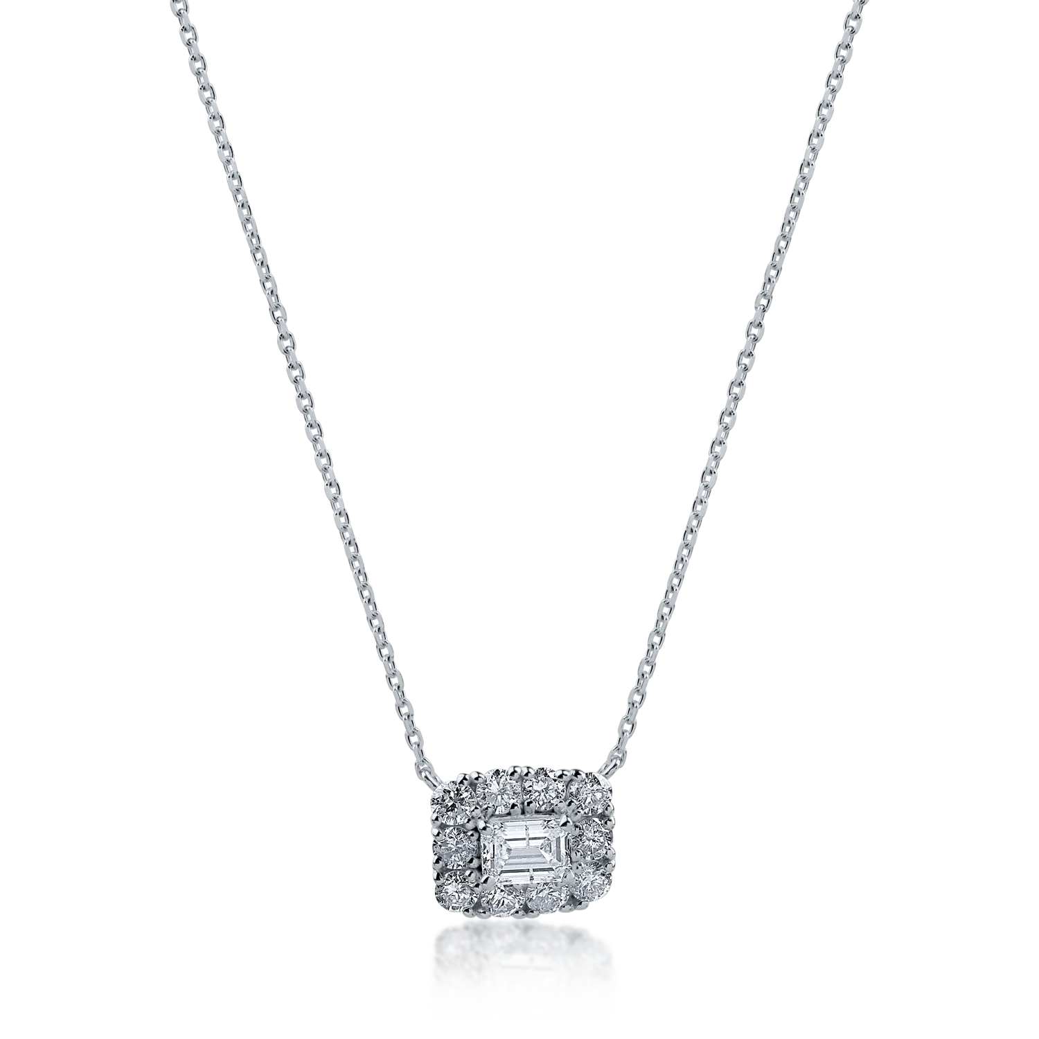 Teilor Lant cu pandantiv din aur alb cu diamante emerald si rotunde de 0.59ct