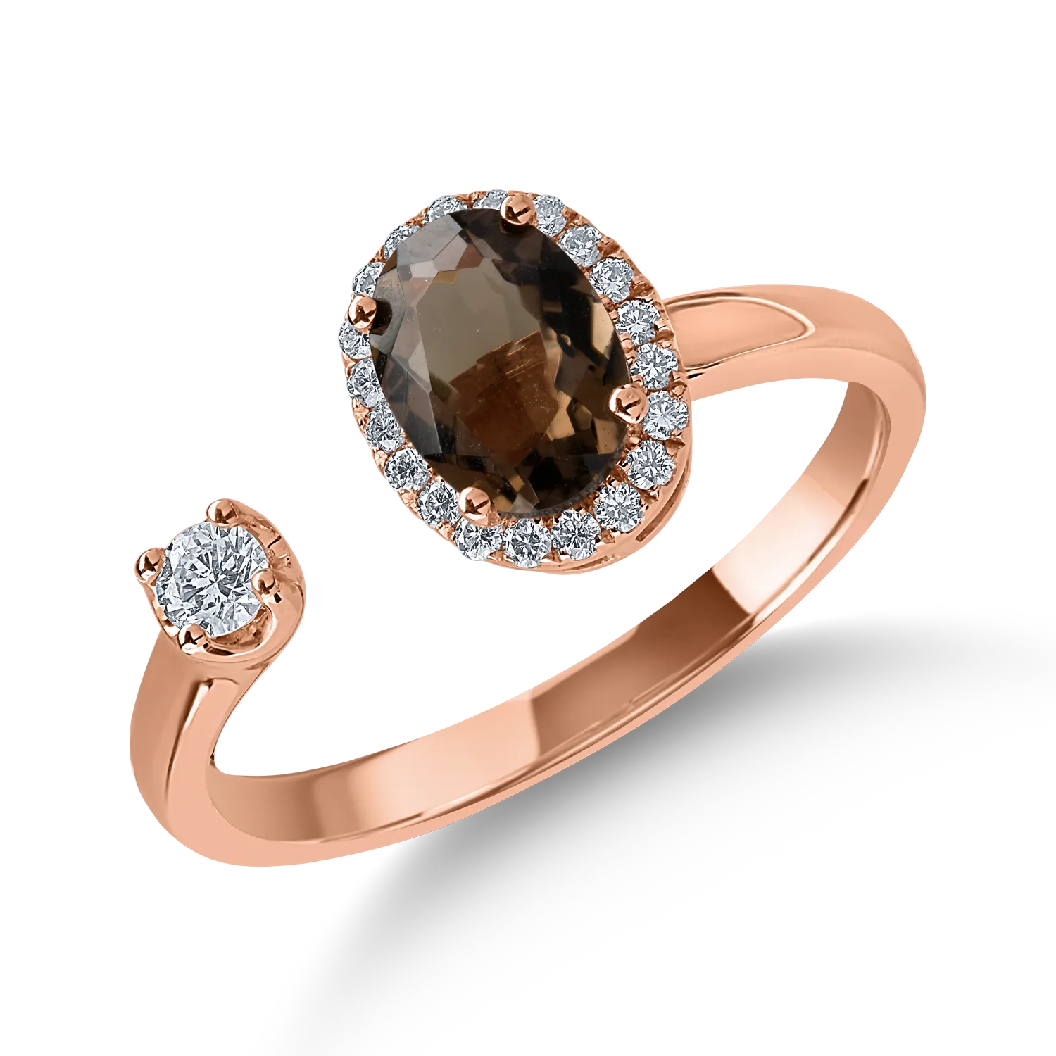 Rose gold ring with 0.68ct smoky quartz and 0.162ct diamonds