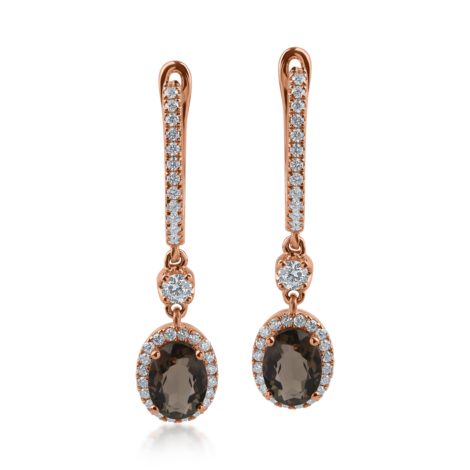 Rose gold earrings with 1.34ct smoky quartz and 0.476ct diamonds
