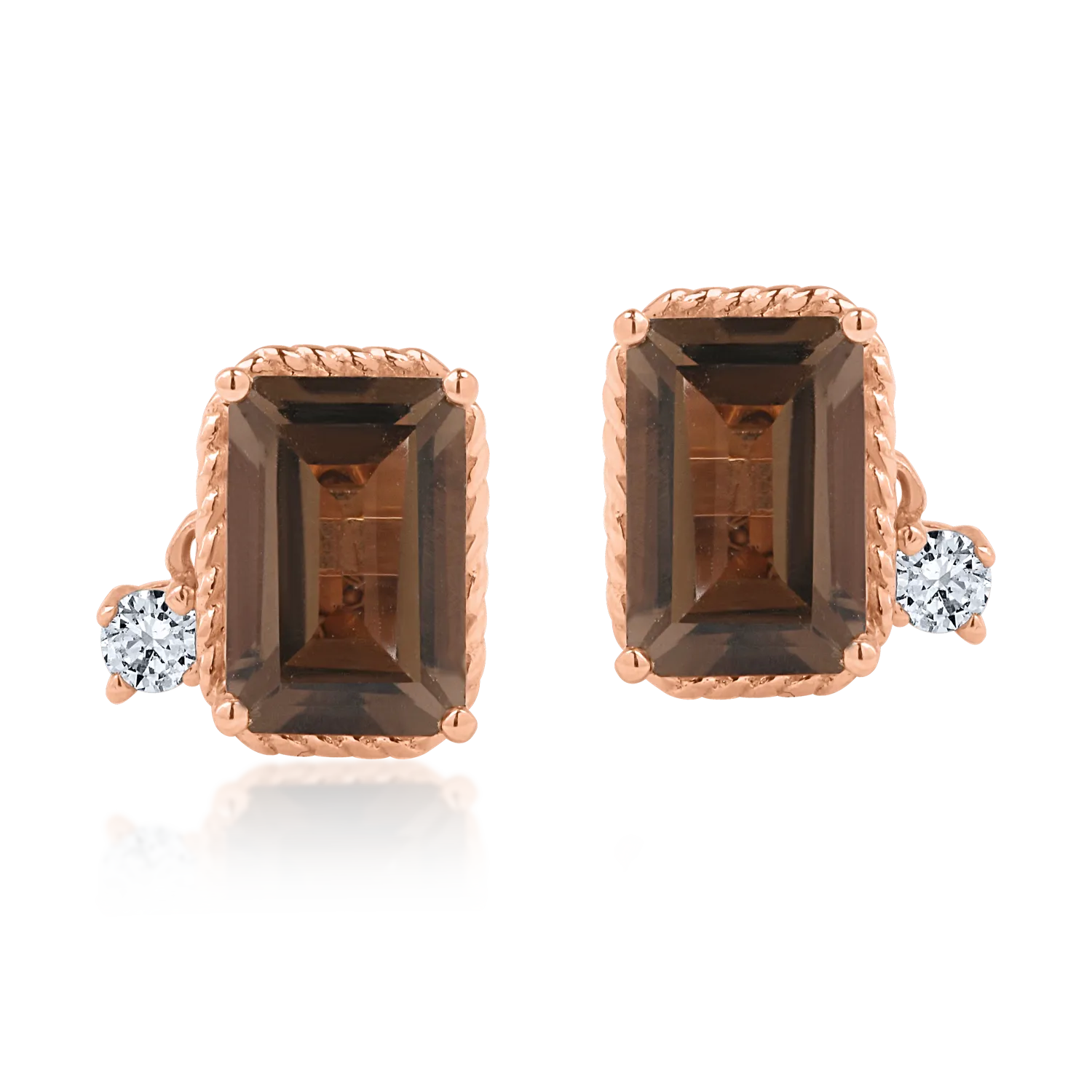Rose gold earrings with 1.03ct smoky quartz and 0.042ct diamonds