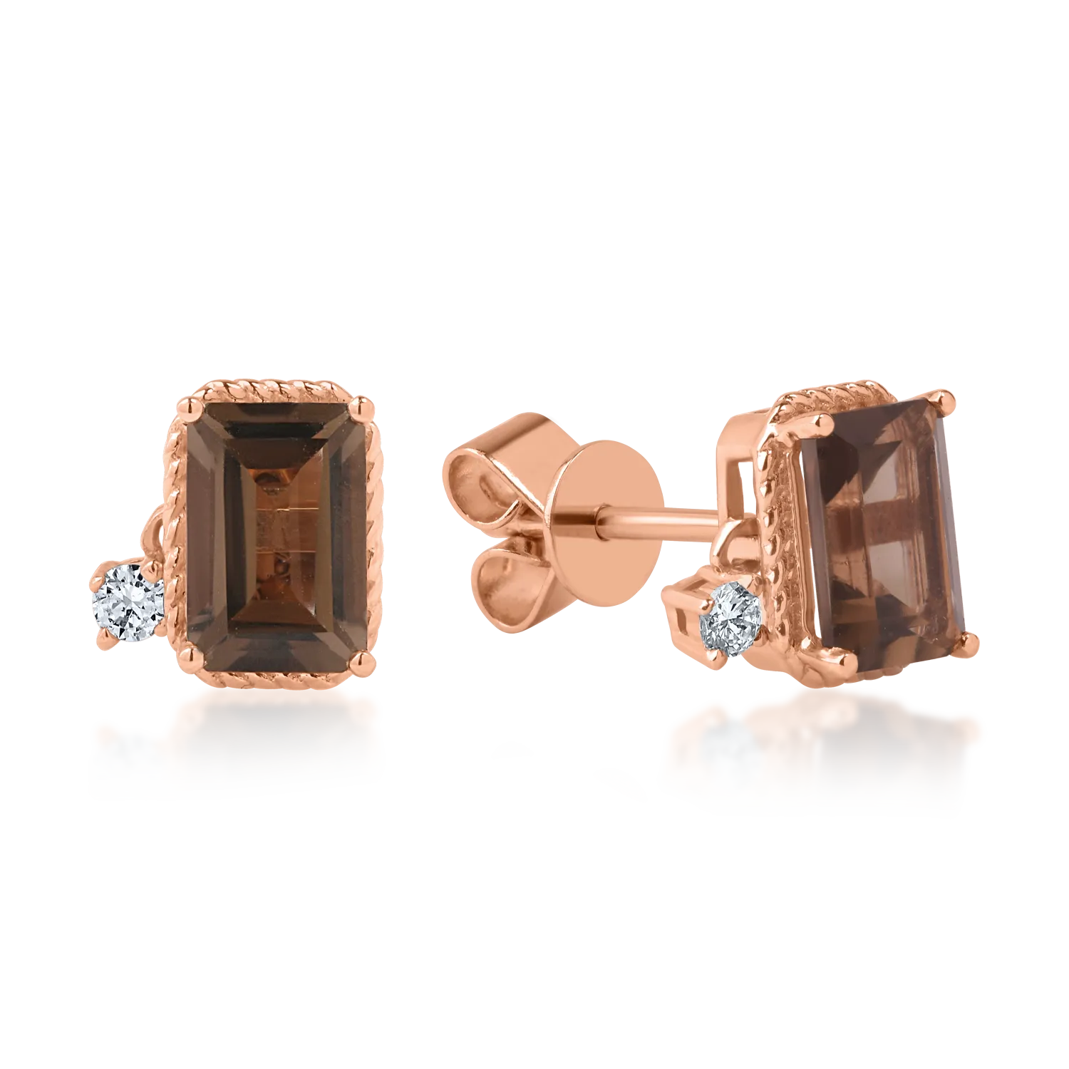 Cercei din aur roz cu quartz fumuriu de 1.03ct si diamante de 0.042ct