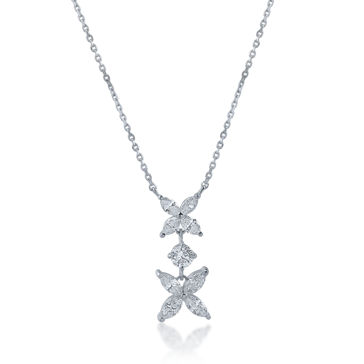 Teilor Lant cu pandantiv floral din aur alb cu diamante marquise si rotunde de 0.6ct