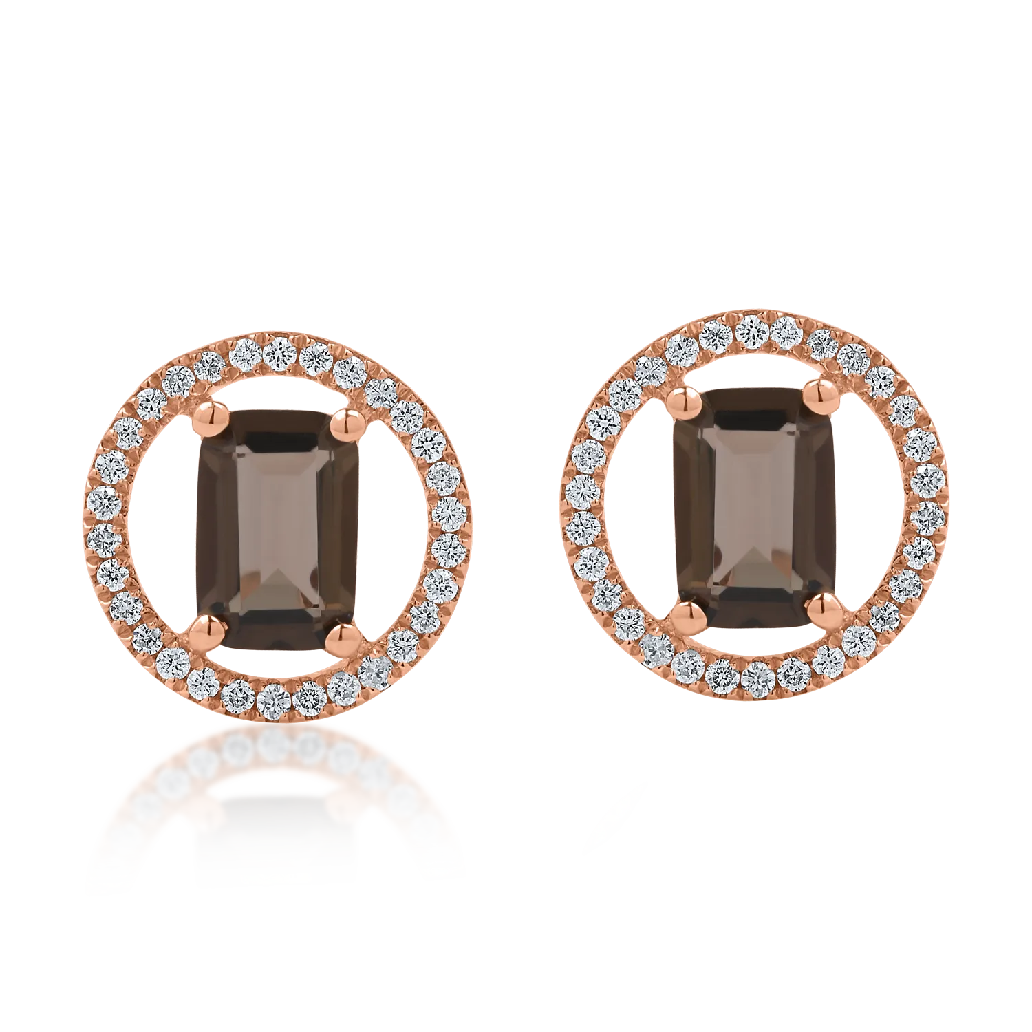 Rose gold earrings with 1.05ct smoky quartz and 0.186ct diamonds
