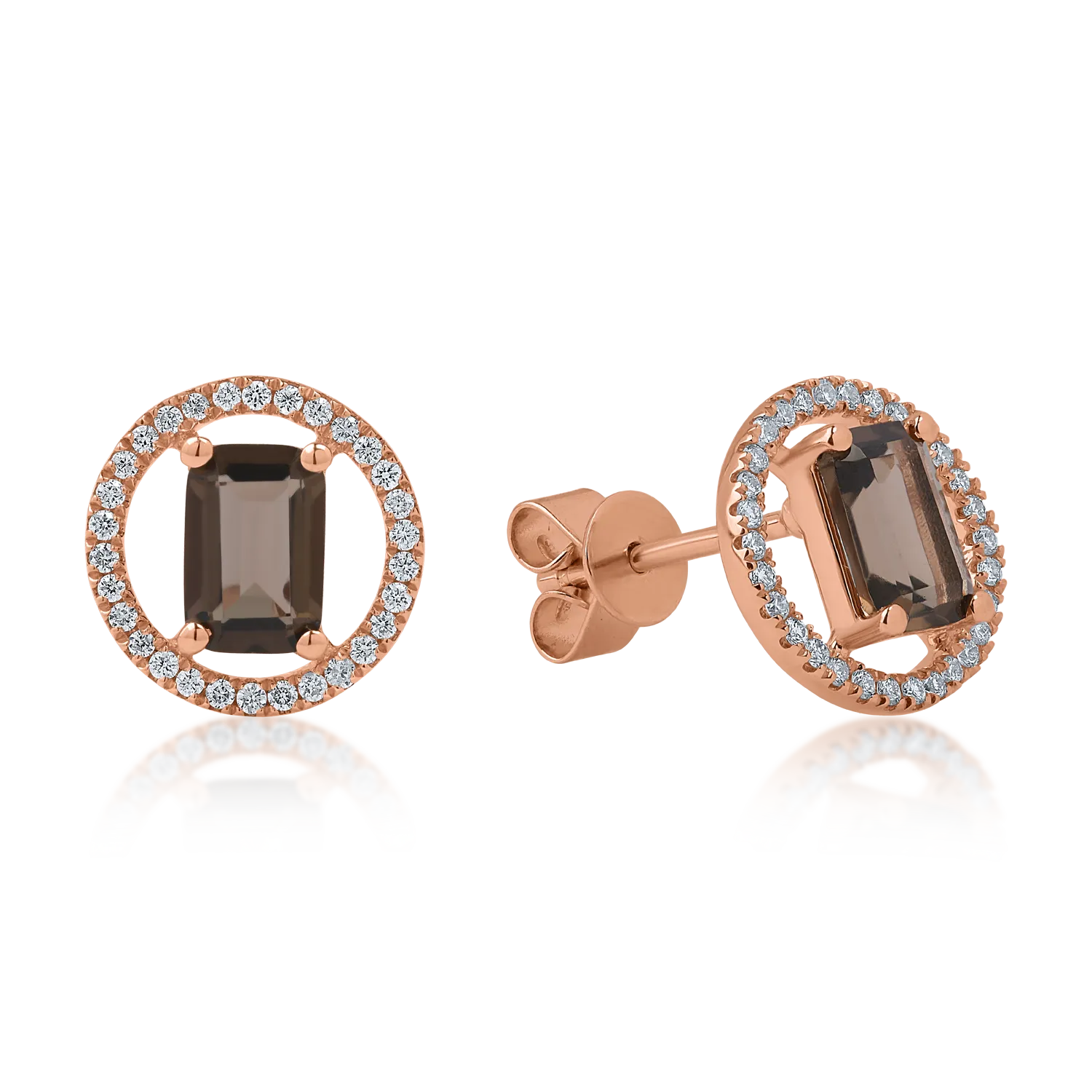 Rose gold earrings with 1.05ct smoky quartz and 0.186ct diamonds