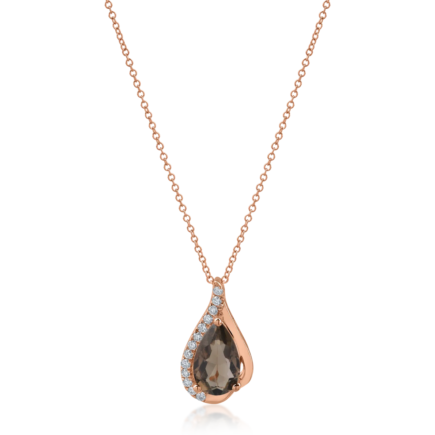 Rose gold pendant necklace with 0.74ct smoky quartz and 0.071ct diamonds