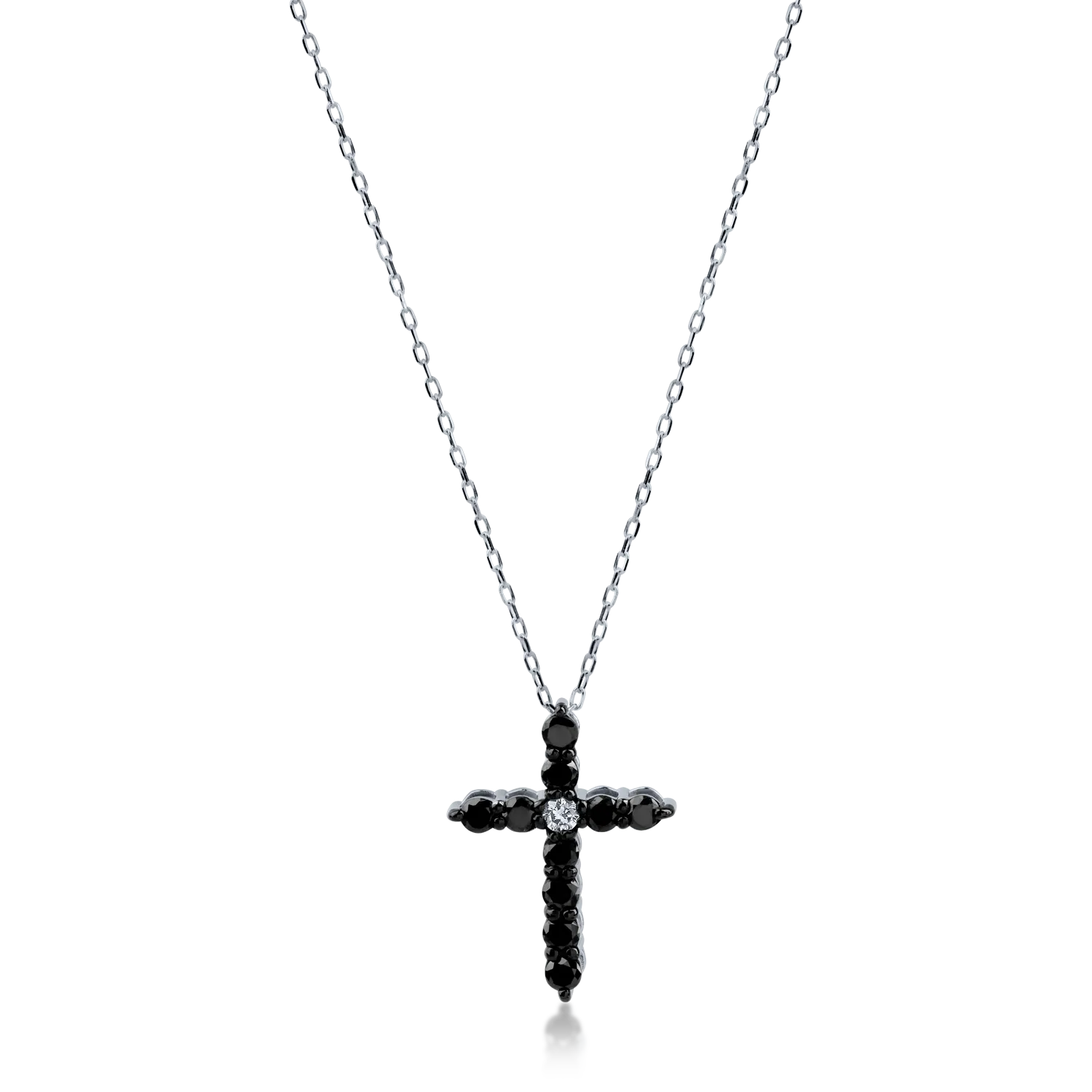 Lant cu pandantiv cruce din platina cu diamant transparent de 0.02ct si diamante negre de 0.2ct-165016