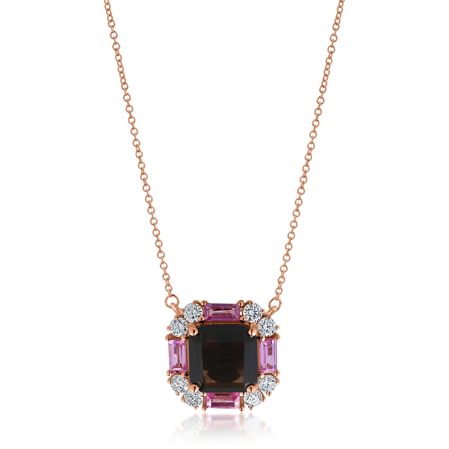 Rose gold pendant necklace with 3.24ct precious and semi-precious stones