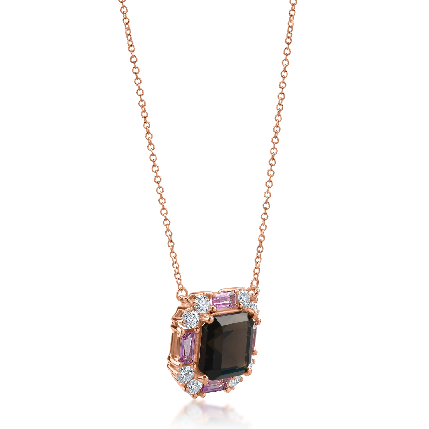 Rose gold pendant necklace with 3.24ct precious and semi-precious stones