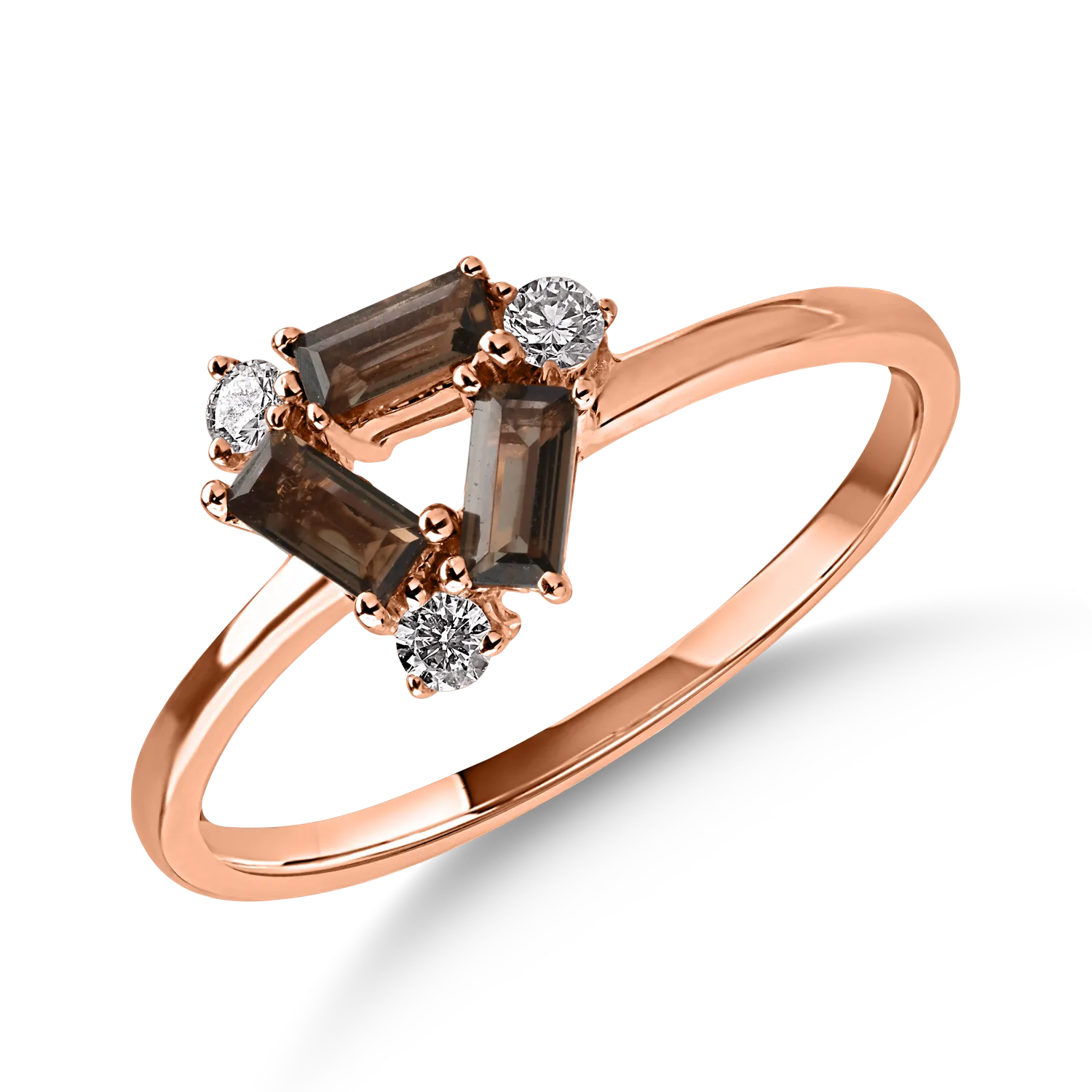 Inel din aur roz cu quartz fumuriu de 0.3ct si diamante de 0.091ct-165031