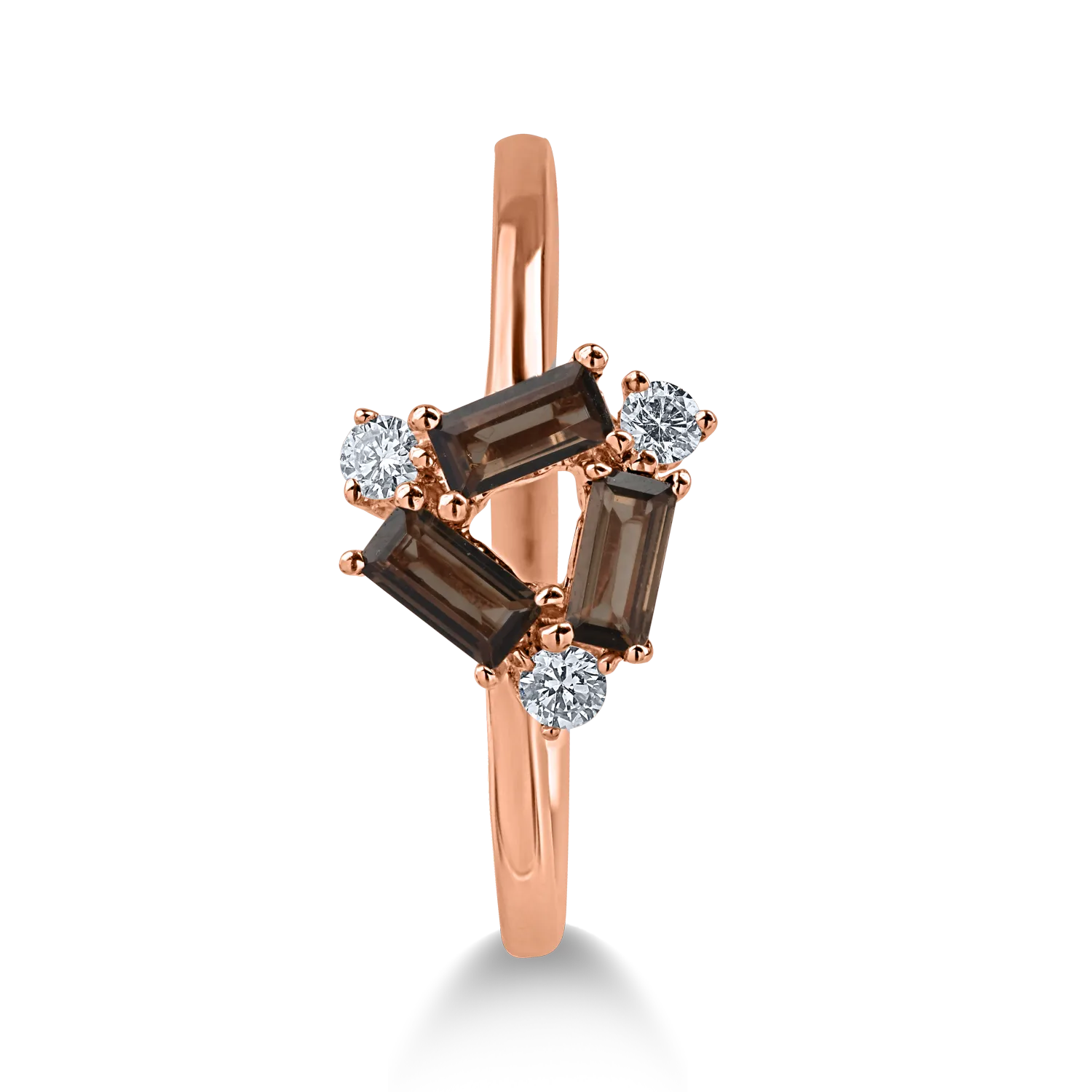 Inel din aur roz cu quartz fumuriu de 0.3ct si diamante de 0.091ct