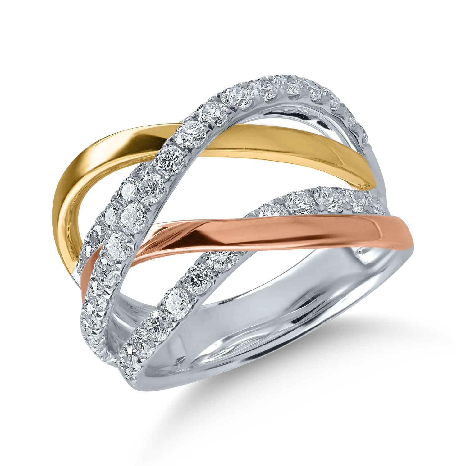 Fehér-rózsaszín-sárga arany gyűrű 1.33ct gyémántokkal