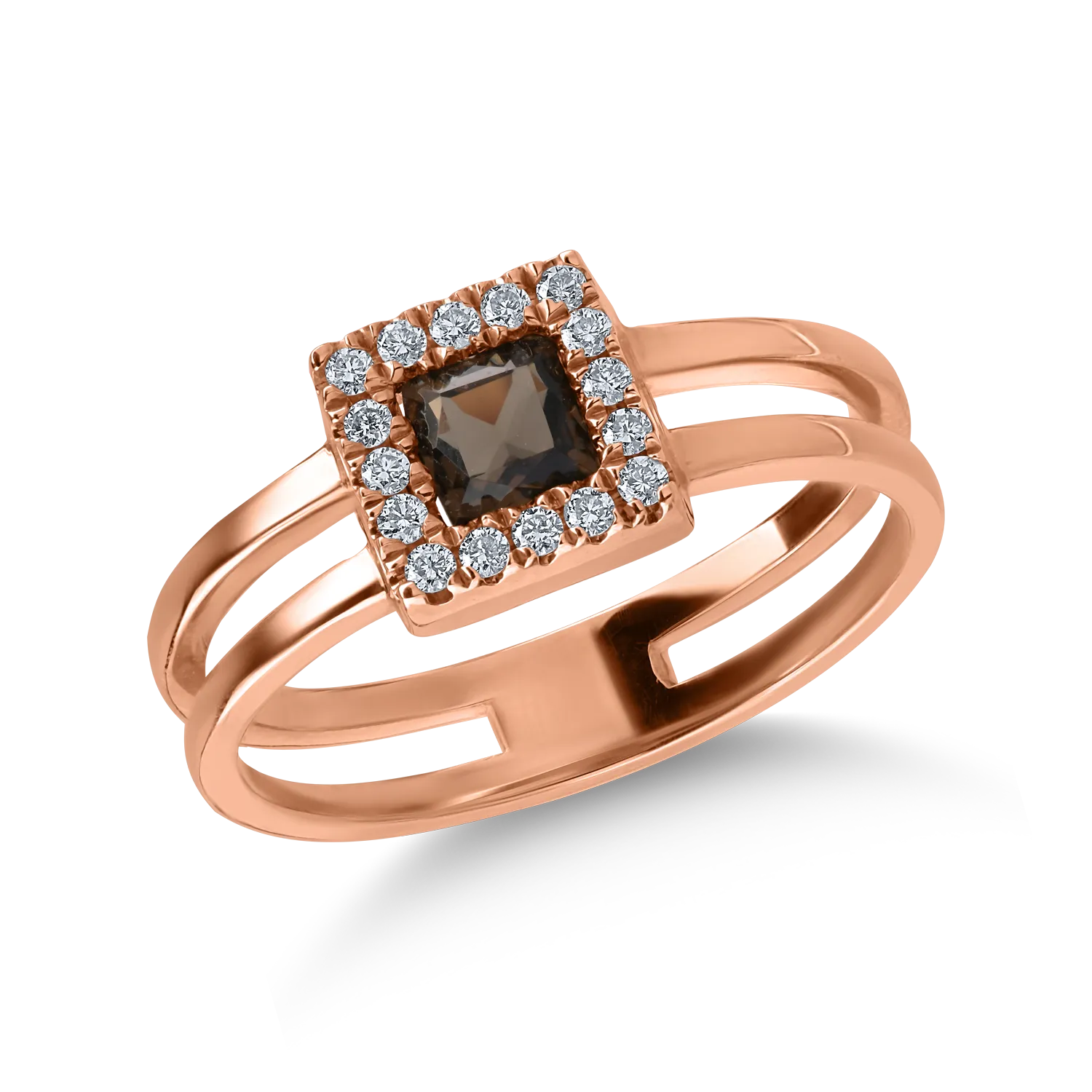 Rose gold ring with 0.29ct smoky quartz and 0.11ct diamonds