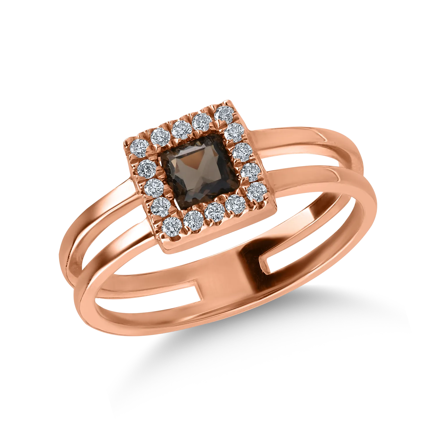 Teilor Inel din aur roz cu quartz fumuriu de 0.29ct si diamante de 0.11ct