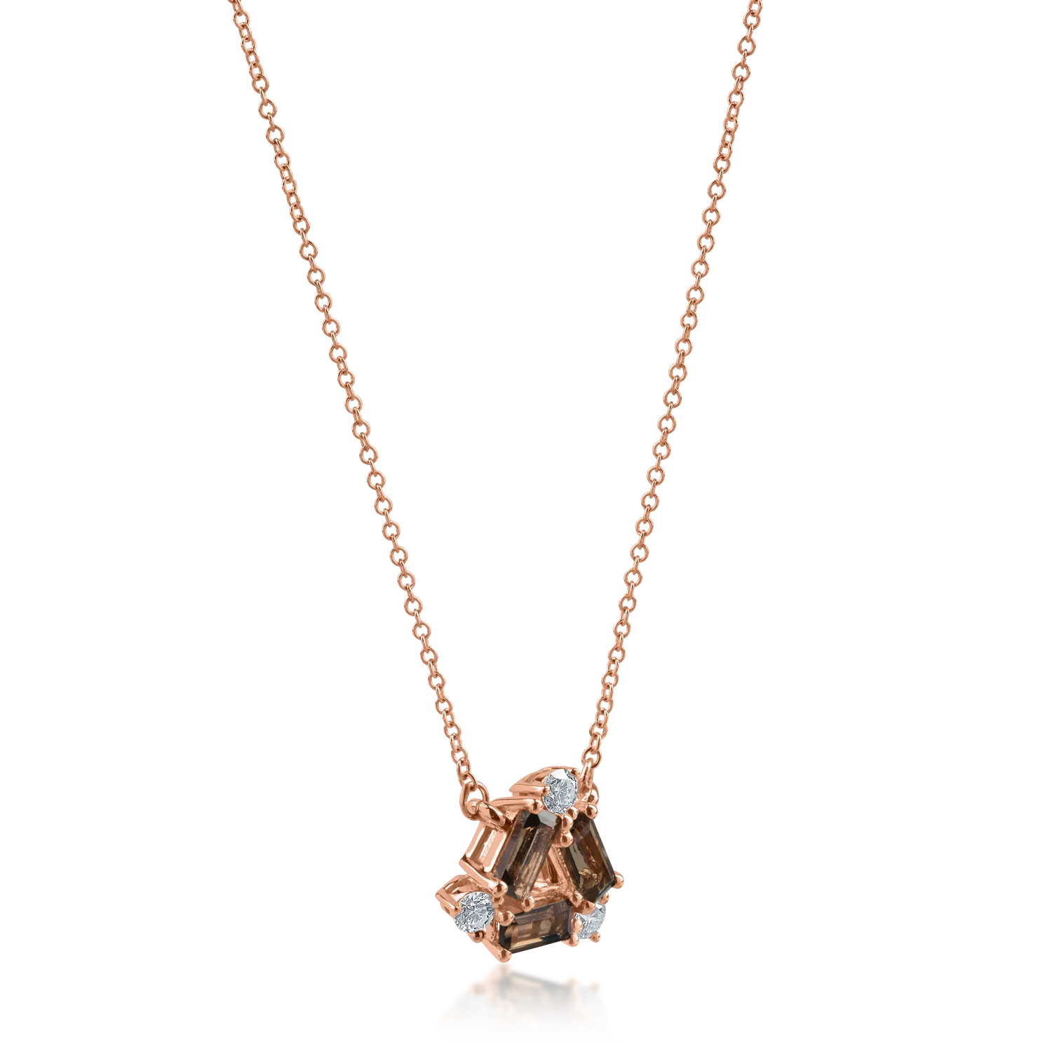 Rose gold pendant necklace with 0.31ct smoky quartz and 0.091ct diamonds
