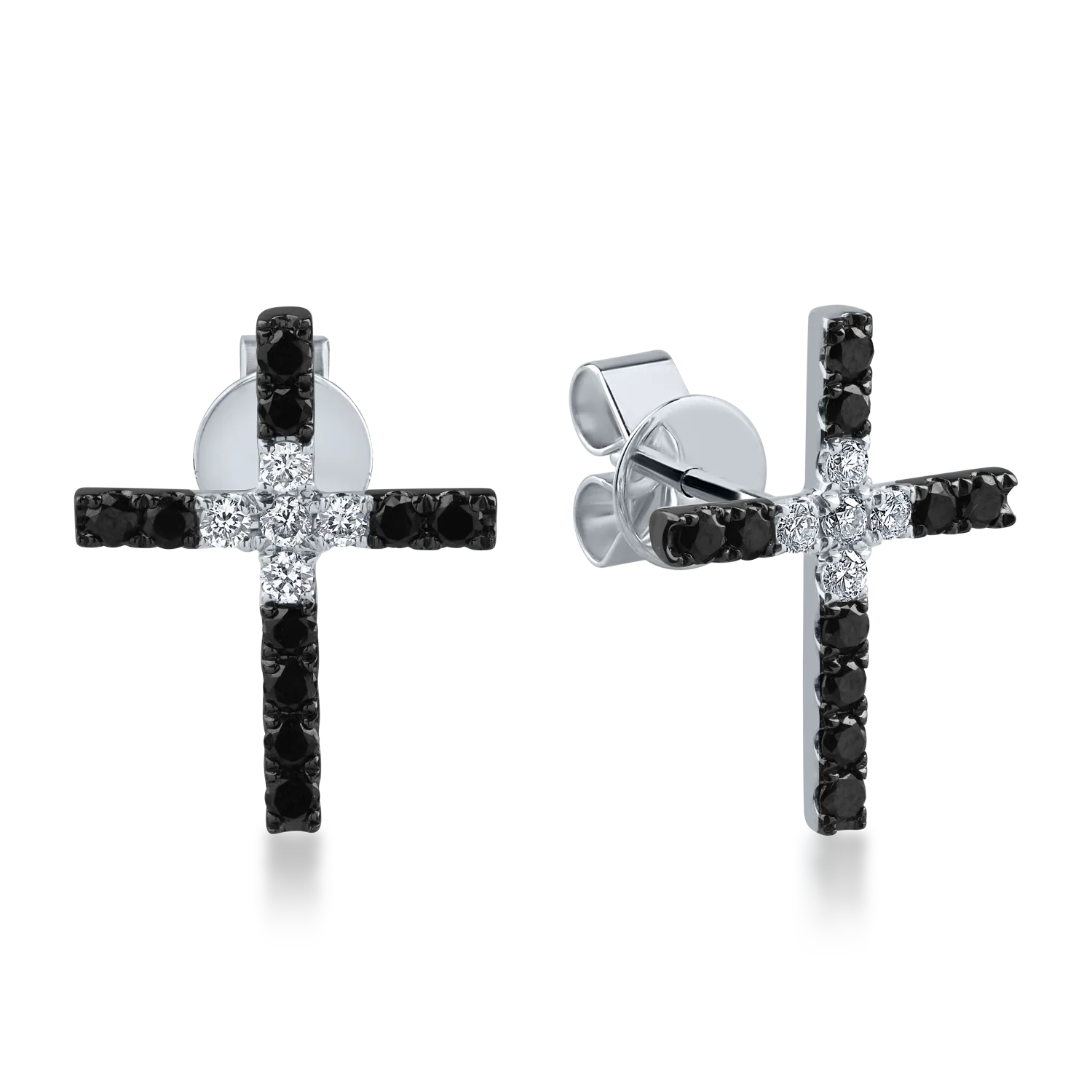 White-black gold cross earrings with 0.44ct black diamonds and 0.16ct transparent diamonds