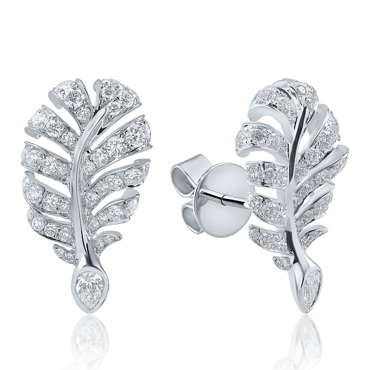White gold leaf earrings with 1.27ct diamonds