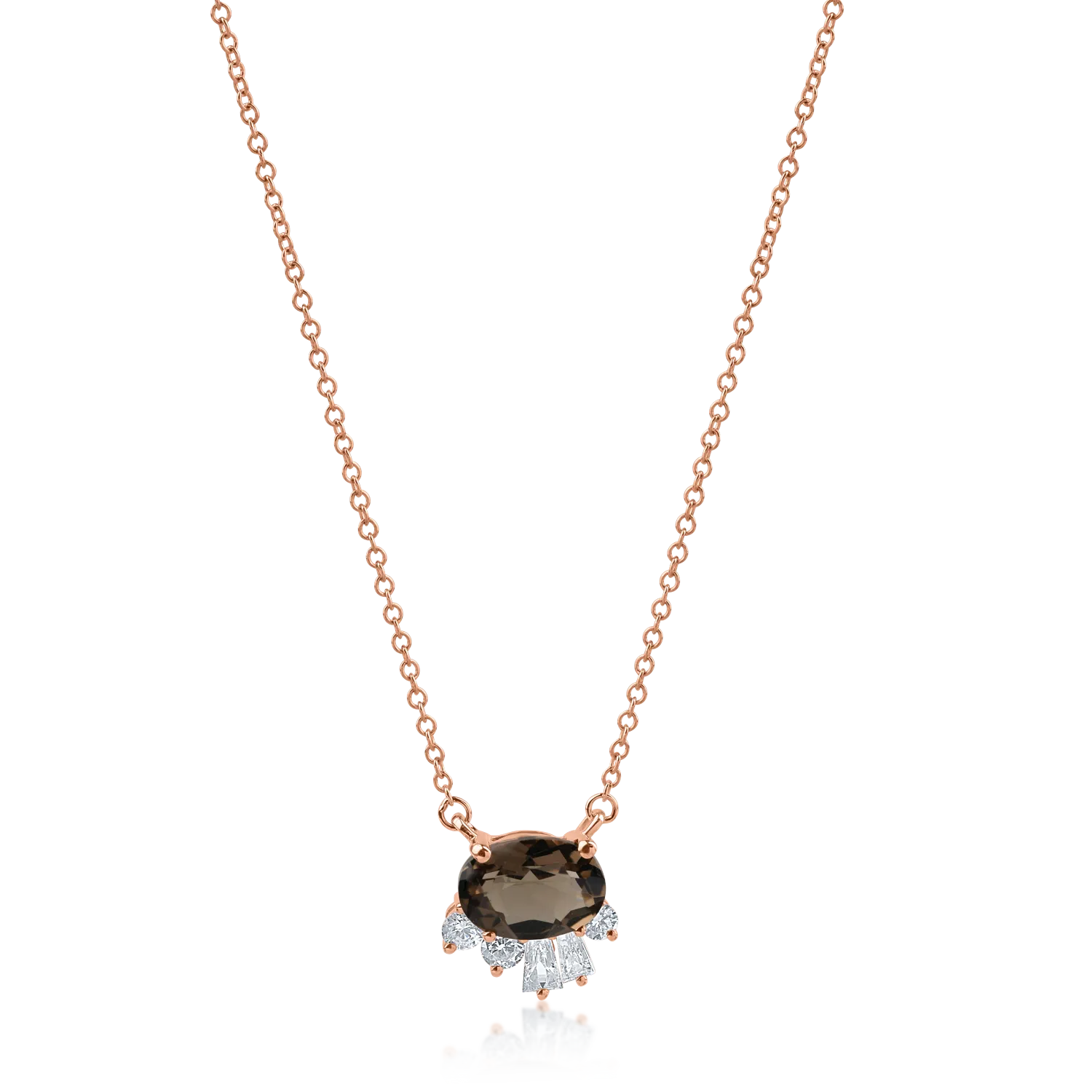 Rose gold pendant necklace with 0.66ct smoky quartz and 0.069ct diamonds