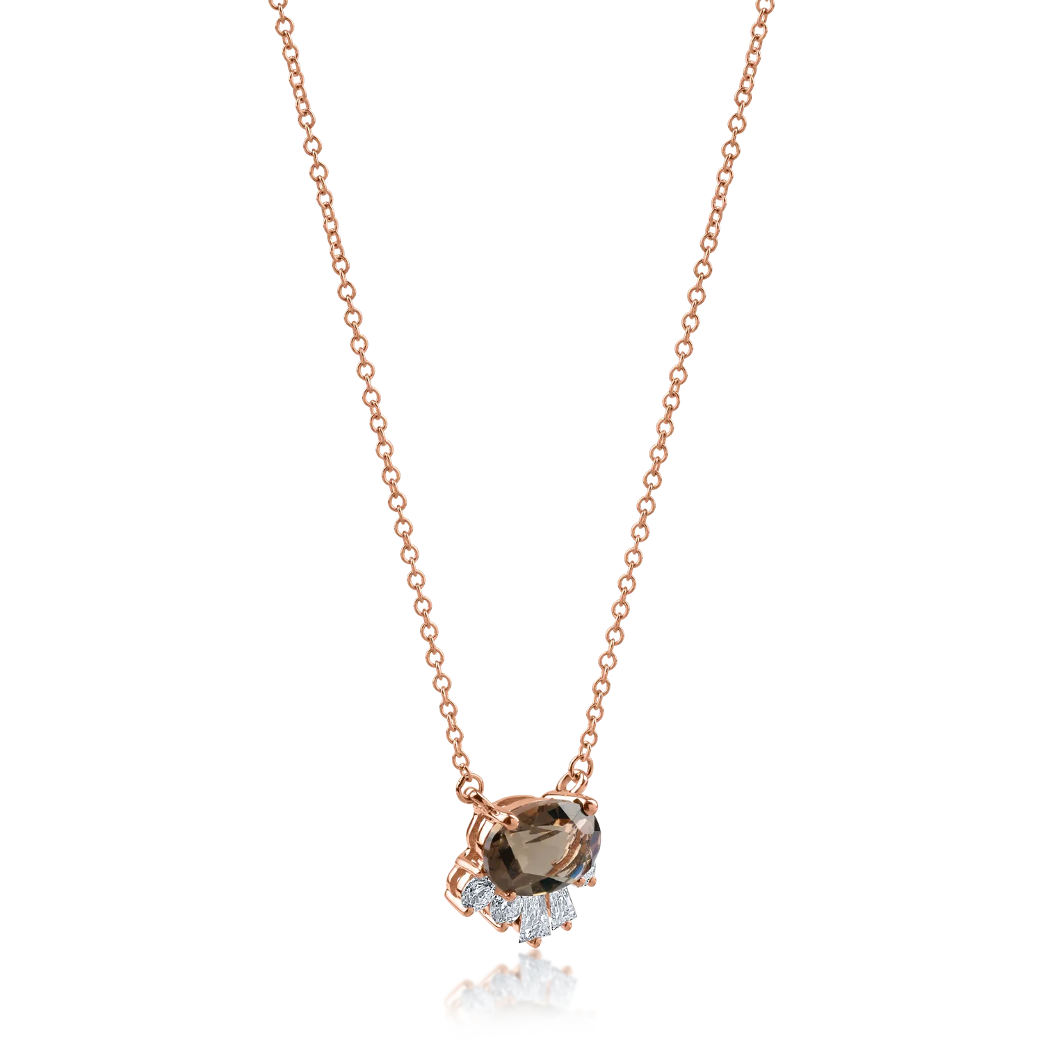 Róza arany medál nyaklánc 0.66ct füstkvarccal és 0.069ct gyémántokkal