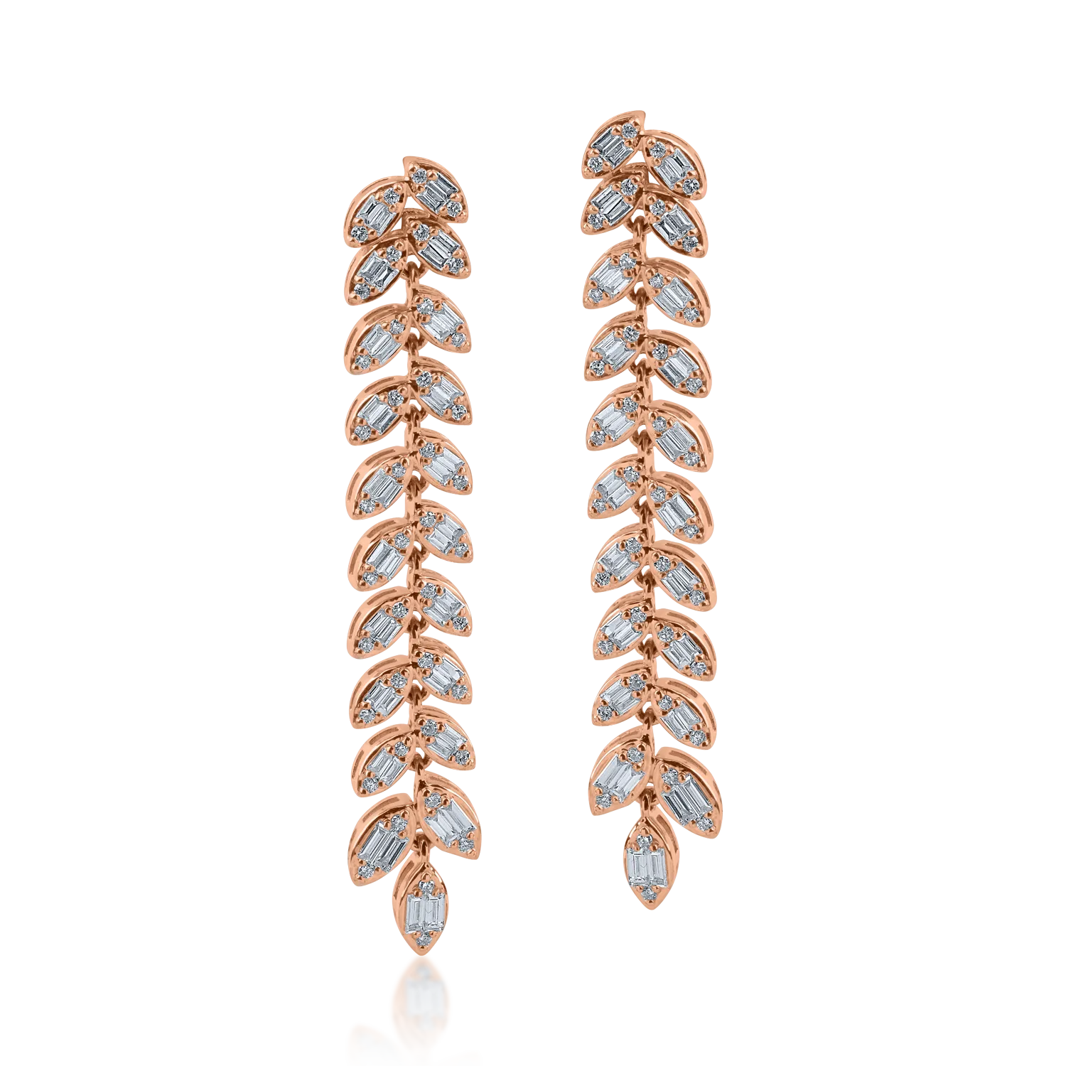 Teilor Cercei din aur roz cu diamante baguette si rotunde de 0.909ct