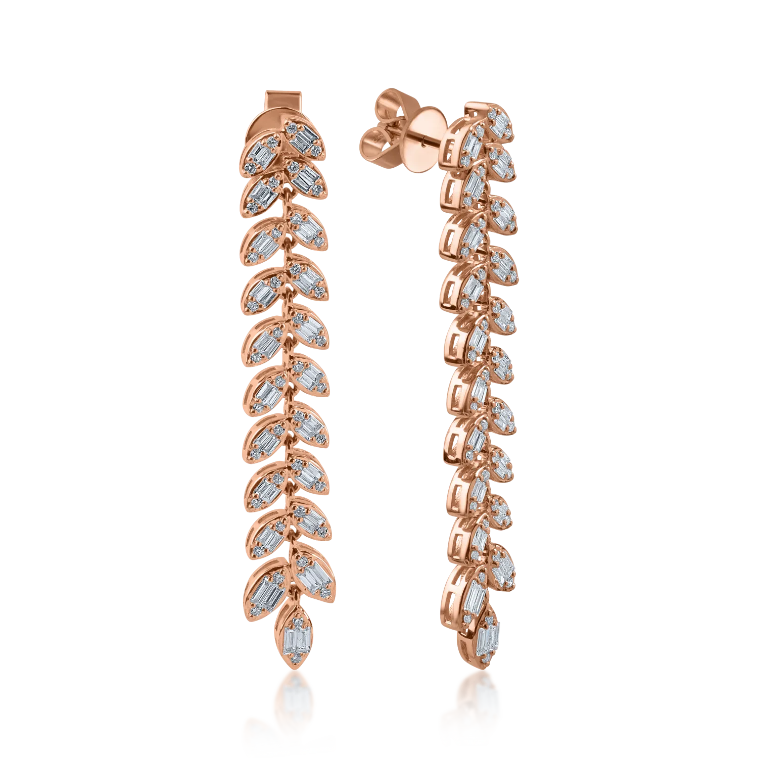 Teilor Cercei din aur roz cu diamante baguette si rotunde de 0.909ct