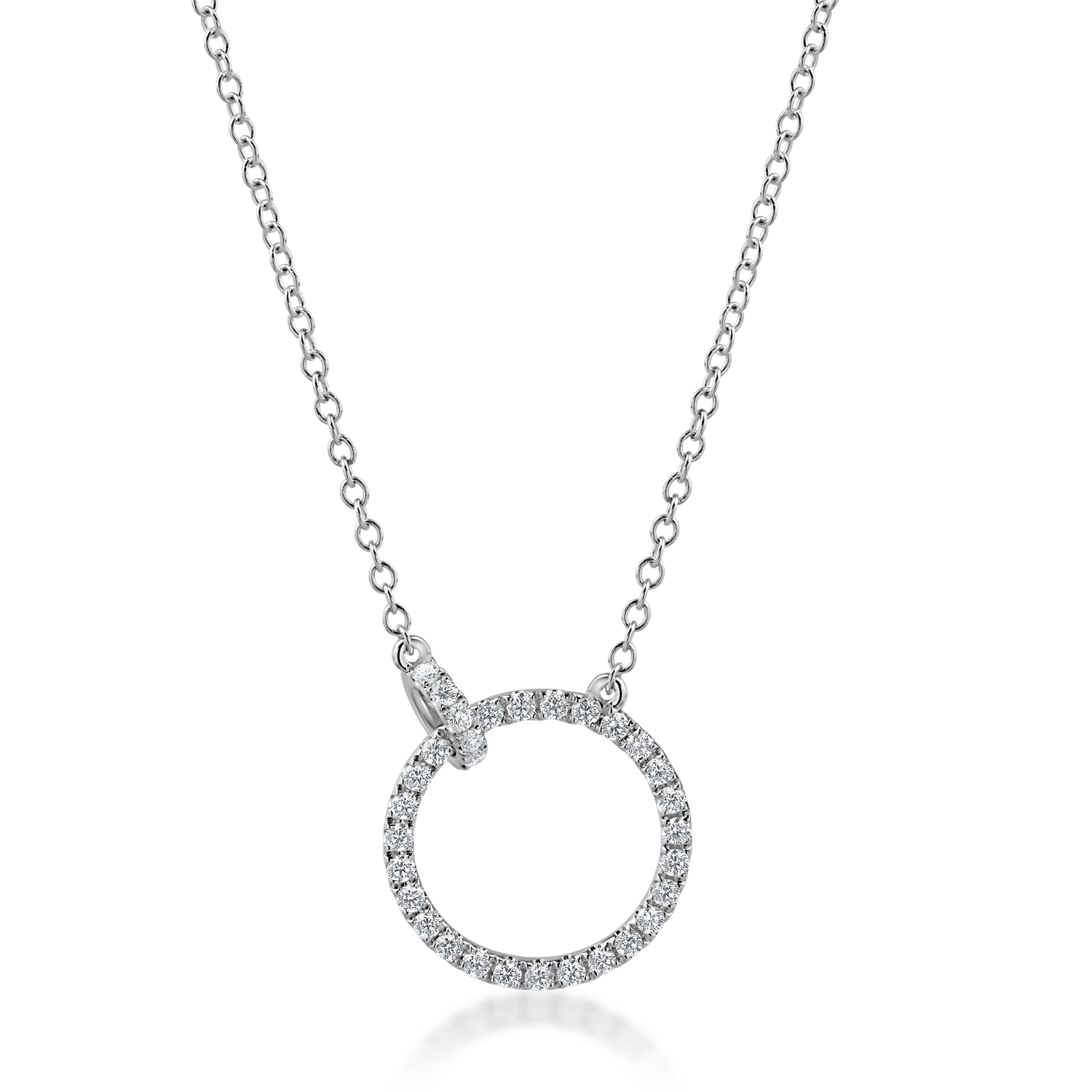 Lant cu pandantiv geometric din aur alb cu diamante de 0.32ct