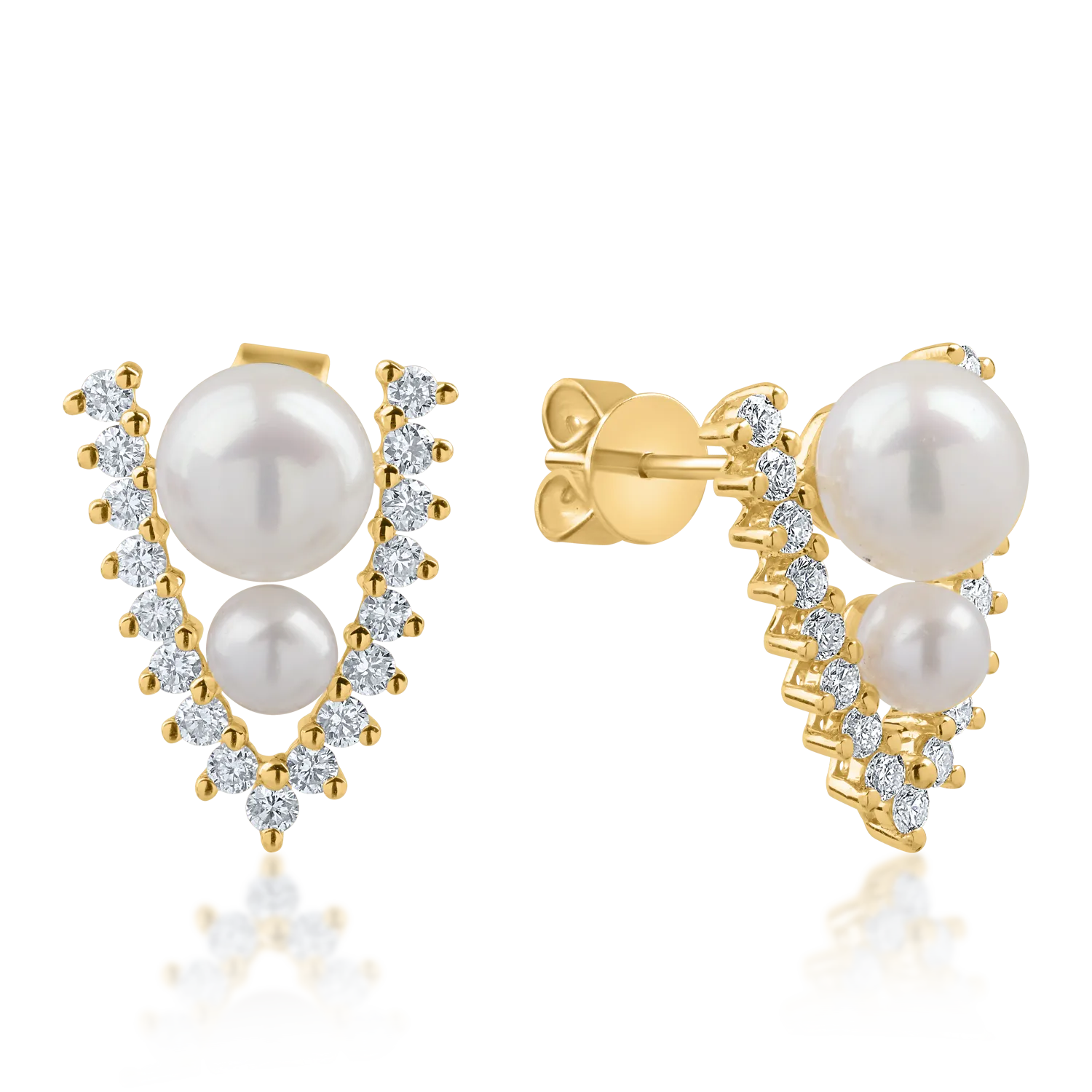 Yellow gold earrings with 3.138ct fresh water pearls and 0.393ct diamonds