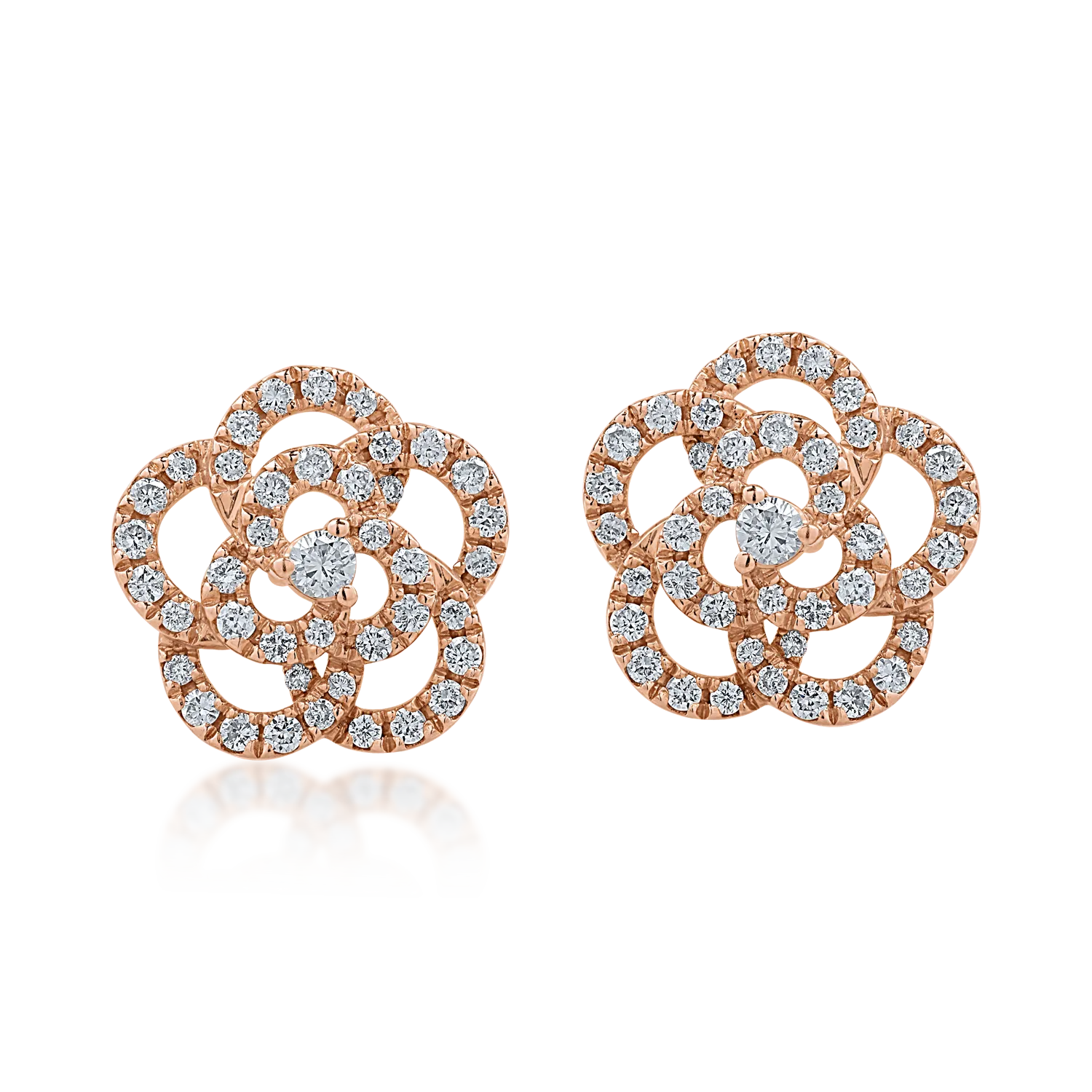 Kolczyki kwiatowe z różowego złota z diamentami o masie 0.38ct