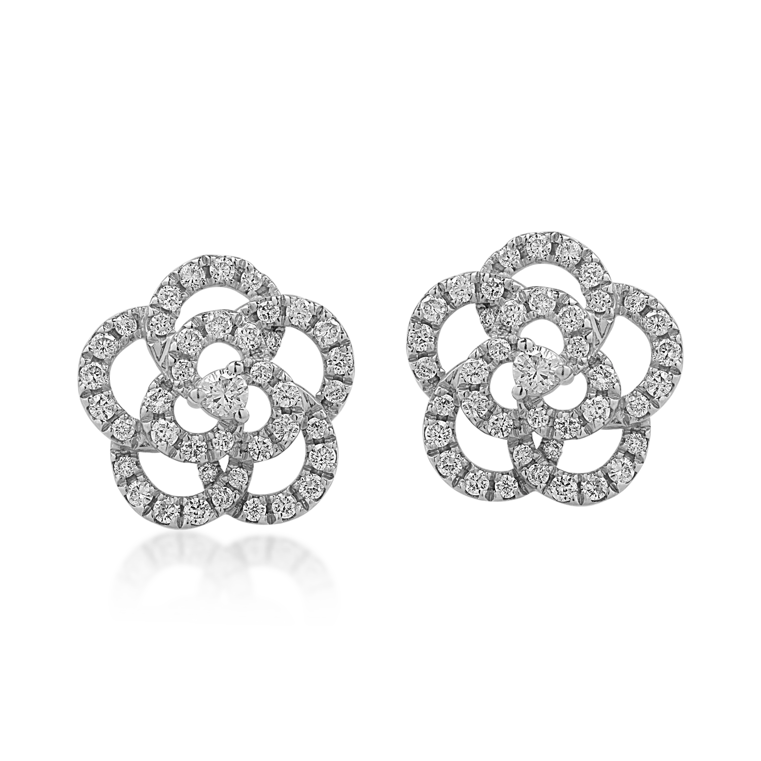 Kolczyki w kształcie kwiatków z białego złota z diamentami o masie 0.34ct