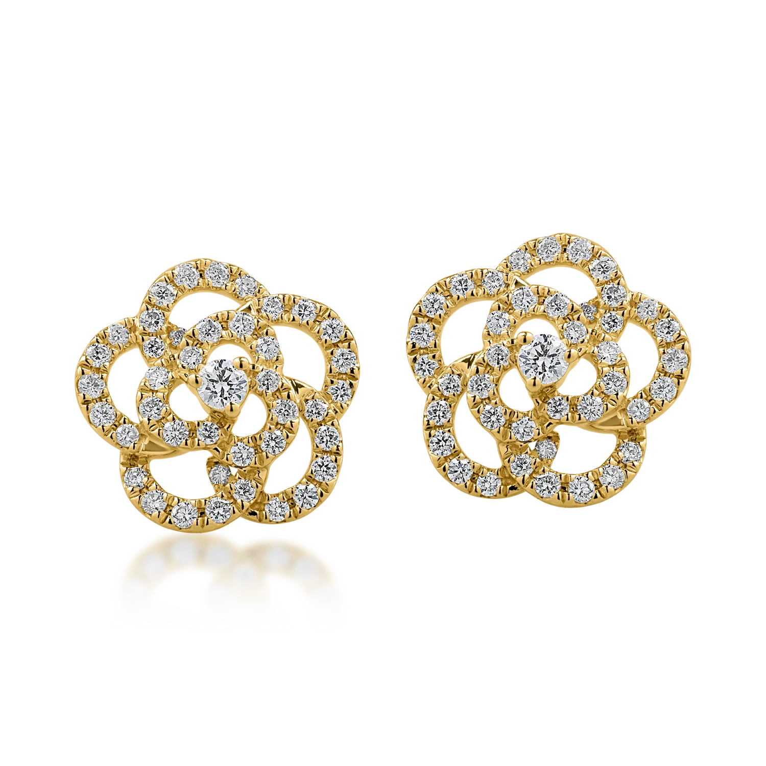 Sárga arany virágos fülbevaló 0.41ct gyémántokkal