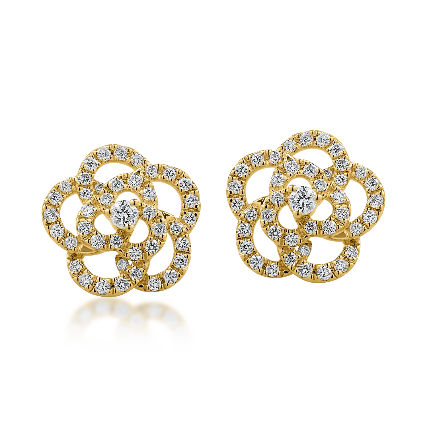 Yellow gold flower earrings with 0.41ct diamonds