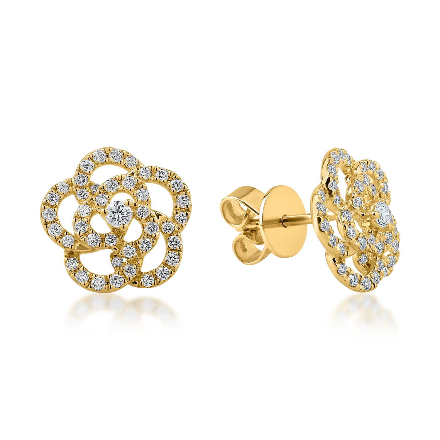 Kolczyki kwiatowe z żółtego złota z diamentami o masie 0.41ct