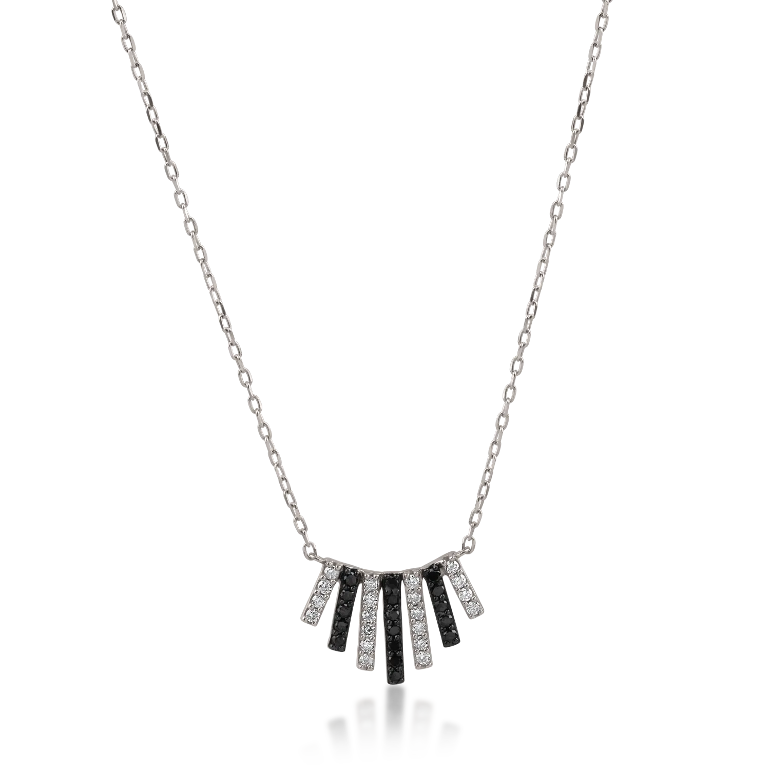 White gold pendant necklace with 0.3ct black and transparent diamonds