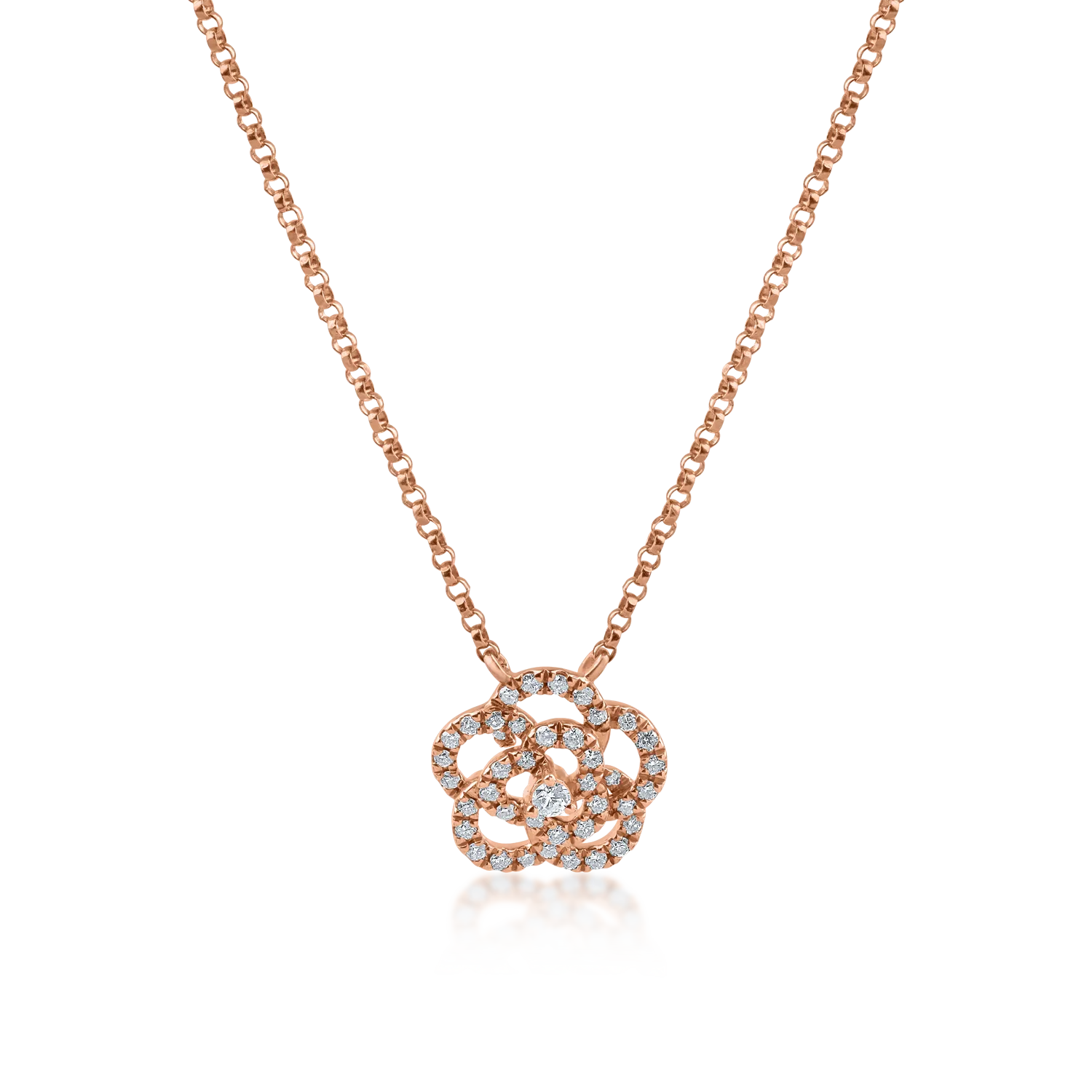 Łańcuszek z różowego złota z zawieszką w kształcie kwiatka z diamentami o masie 0.2ct