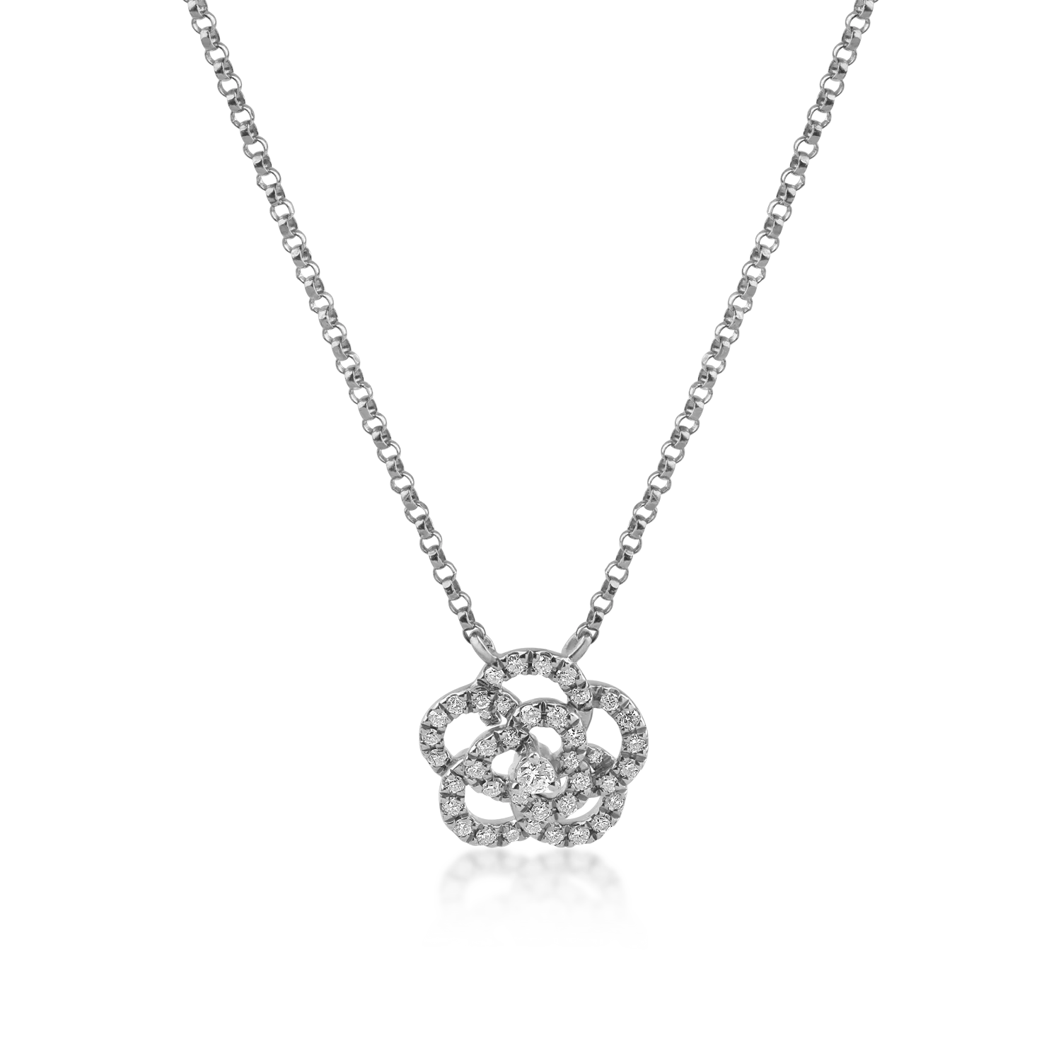 Teilor Lant cu pandantiv floare din aur alb cu diamante de 0.19ct