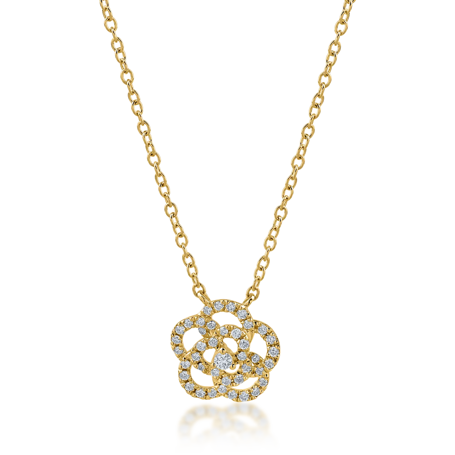Yellow gold flower pendant necklace with 0.2ct diamonds