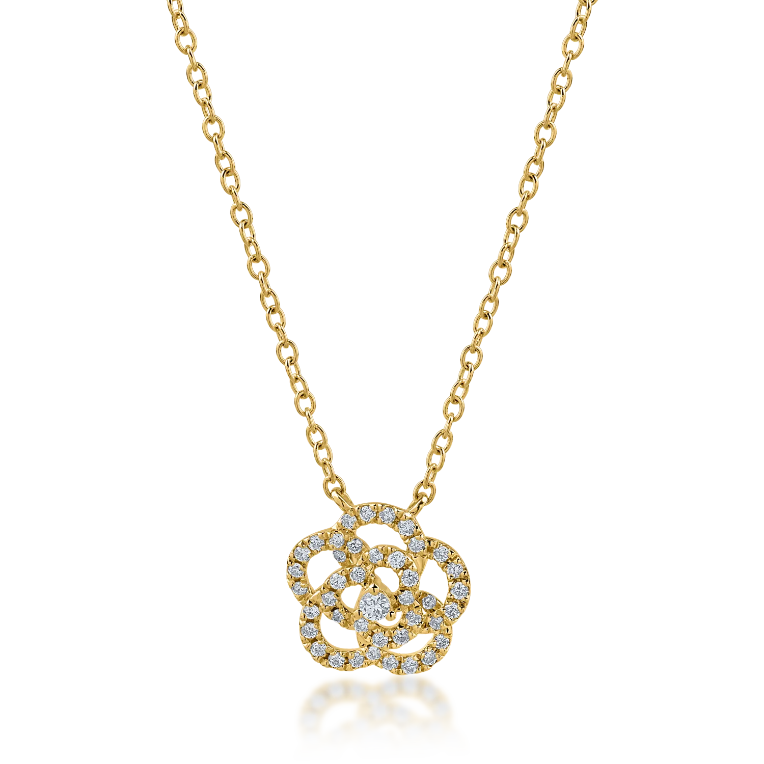 Teilor Lant cu pandantiv floare din aur galben cu diamante de 0.2ct
