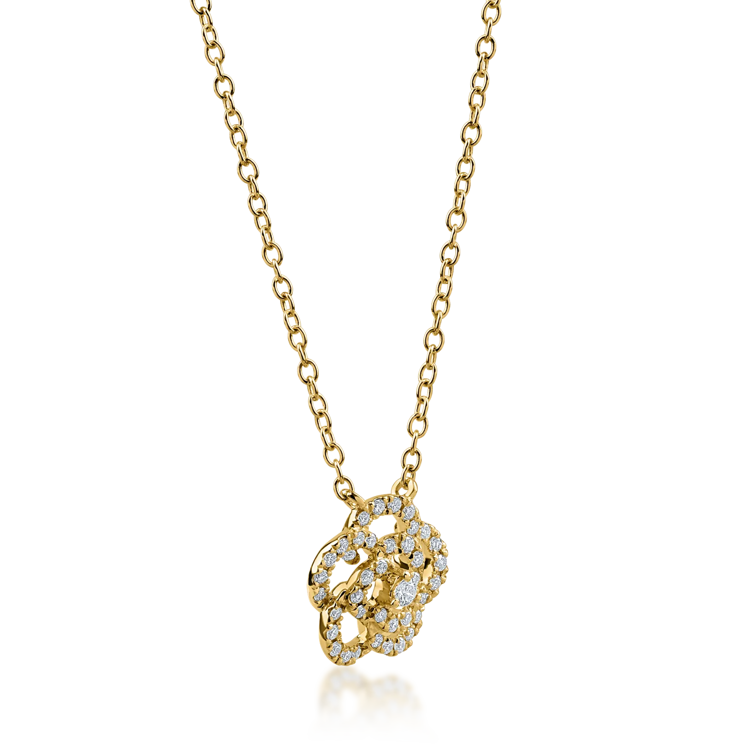 Lant cu pandantiv floare din aur galben cu diamante de 0.2ct