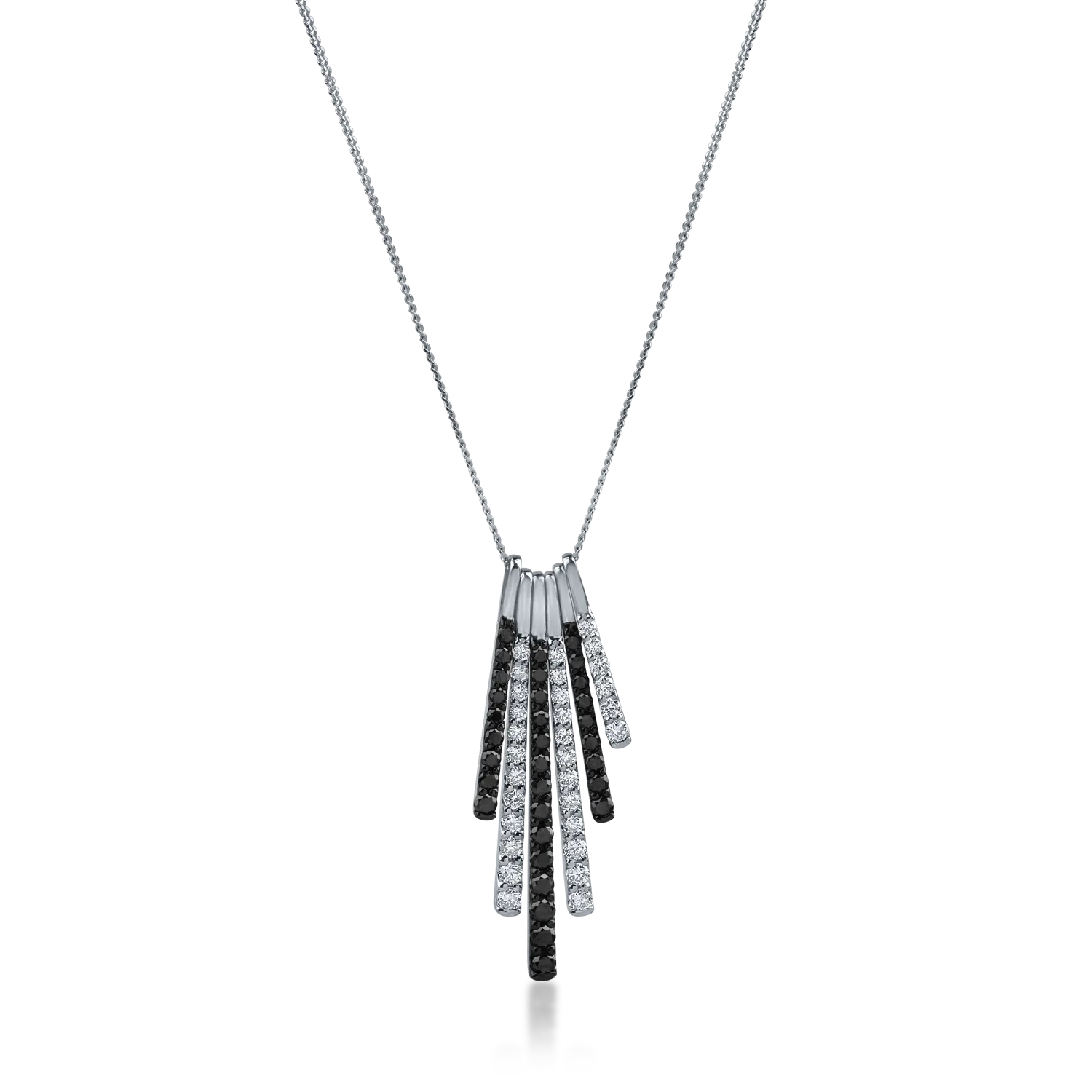 Platinum pendant necklace with 1.02ct black and clear diamonds