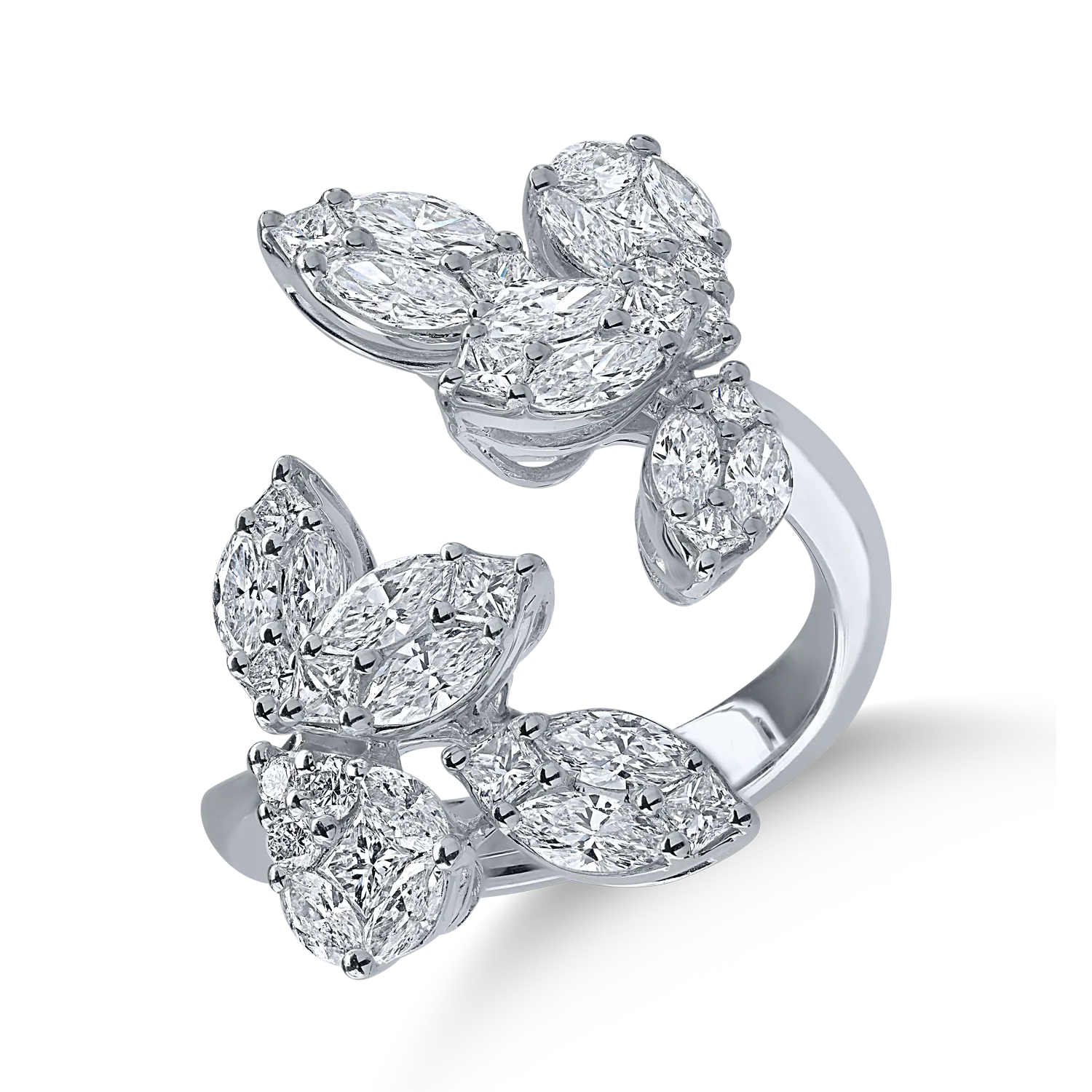 Pierścionek z białego złota z diamentami o masie 2.03ct