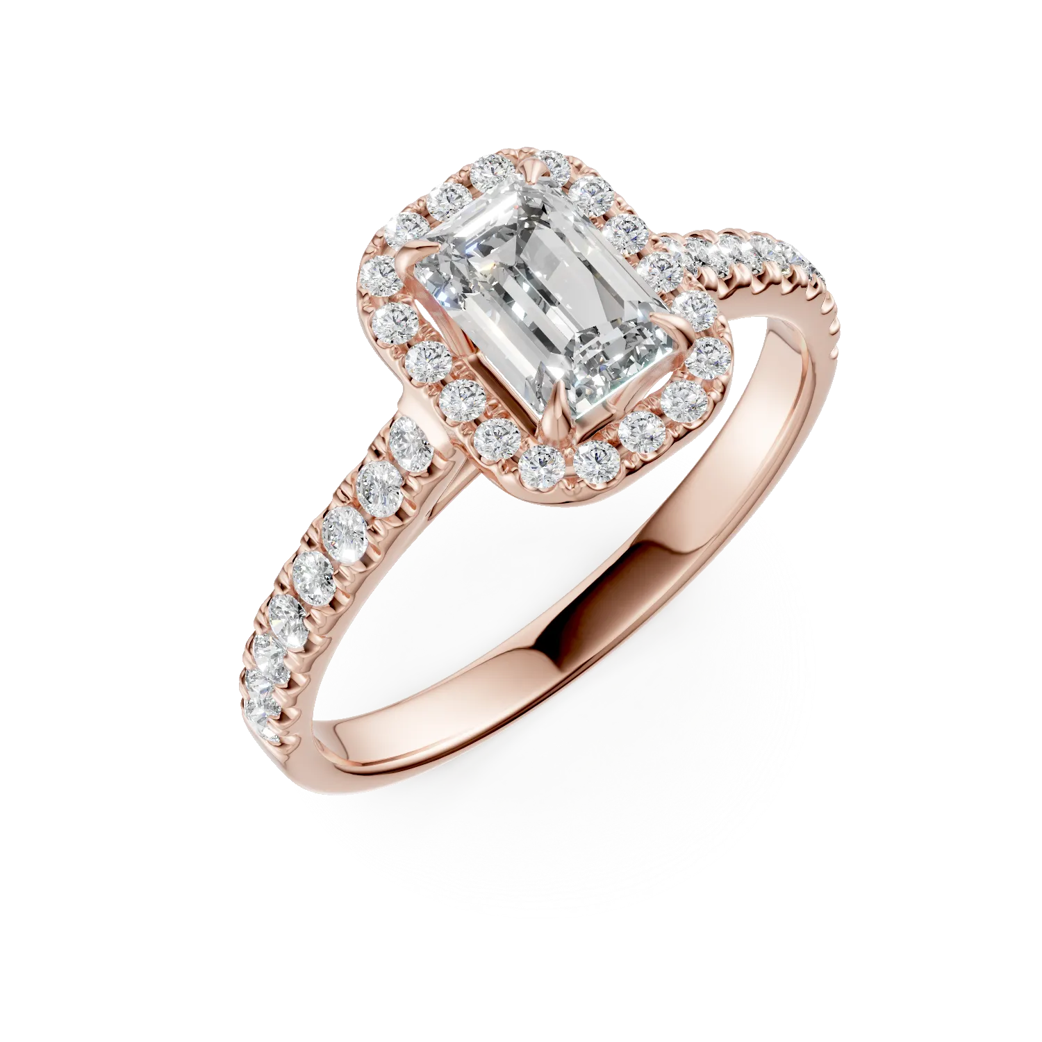 Годежен пръстен от розово злато с 0.81кт диамант и 0.37кт диаманти