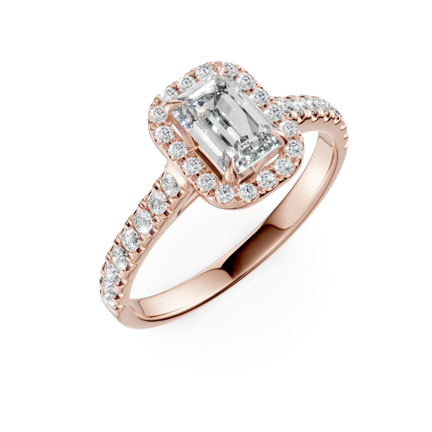 Inel de logodna din aur roz cu diamant emerald de 0.8ct si diamante de 0.3ct