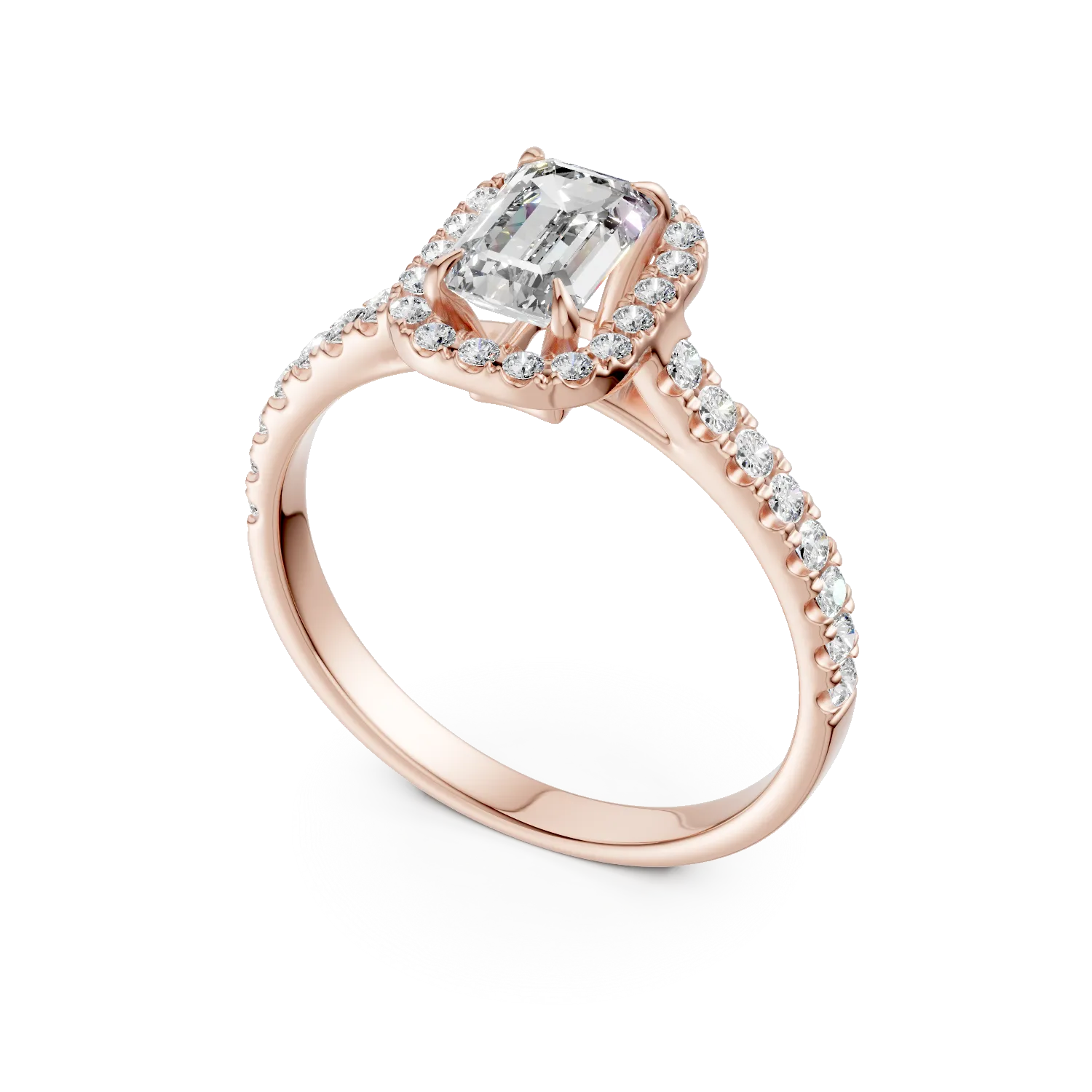 Inel de logodna din aur roz cu diamant emerald de 0.8ct si diamante de 0.3ct - imagine 2